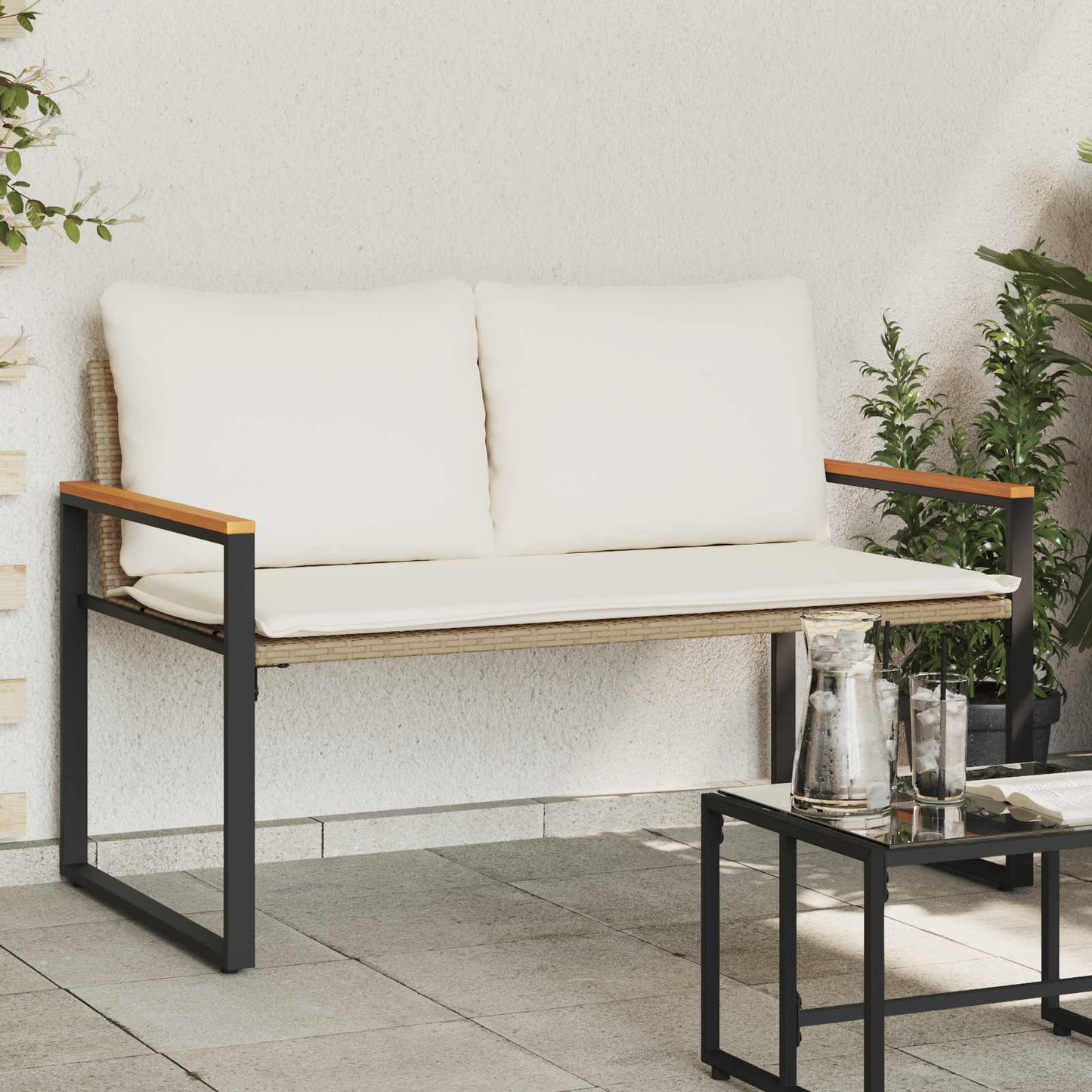 vidaXL παγκάκι με μαξιλάρι Μπεζ και Κρέμ 115 x 65 x 72 εκ. Ρατάν