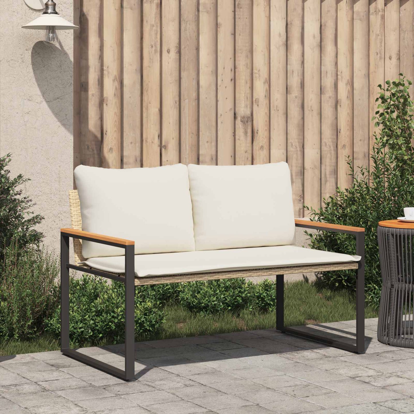 vidaXL παγκάκι με μαξιλάρι Μπεζ και Κρέμ 115 x 65 x 72 εκ. Ρατάν