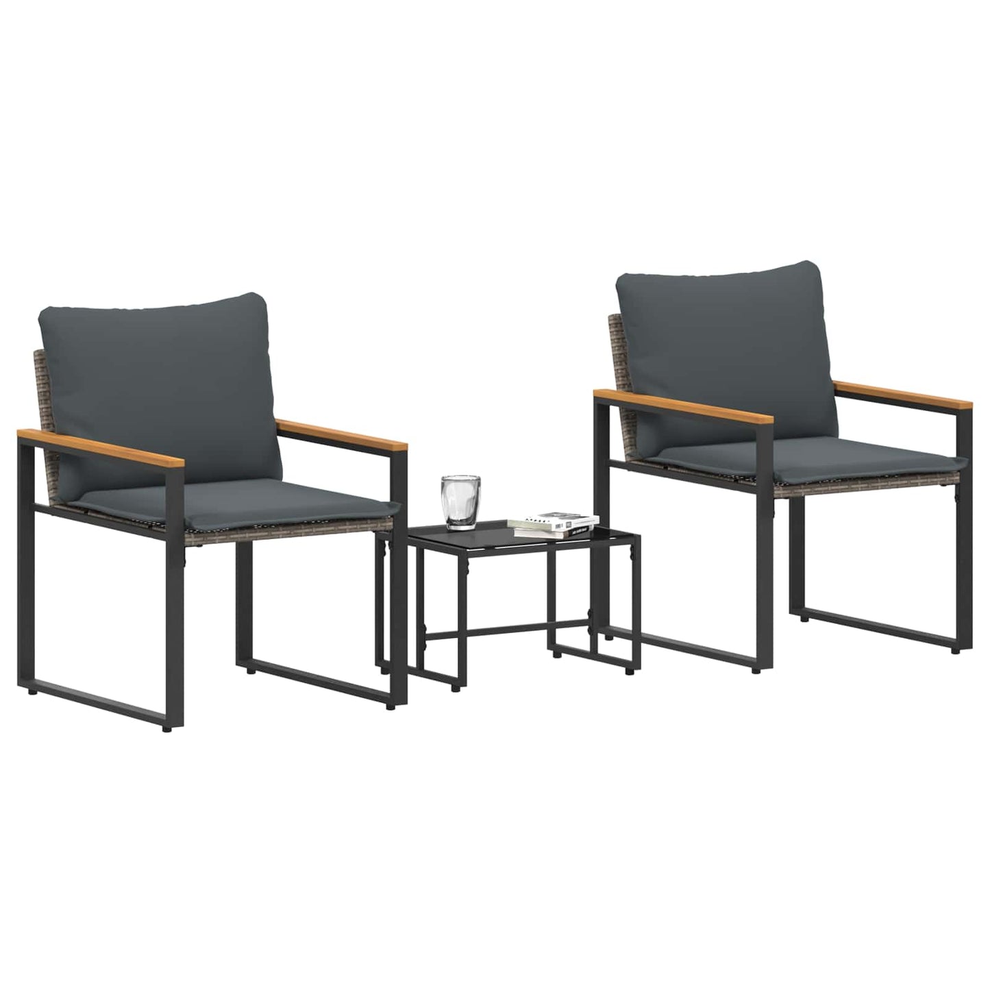 vidaXL Σύνολα επίπλων με μαξιλάρι 3 pcs Γκρι και Σκούρο Γκρι Ρατάν