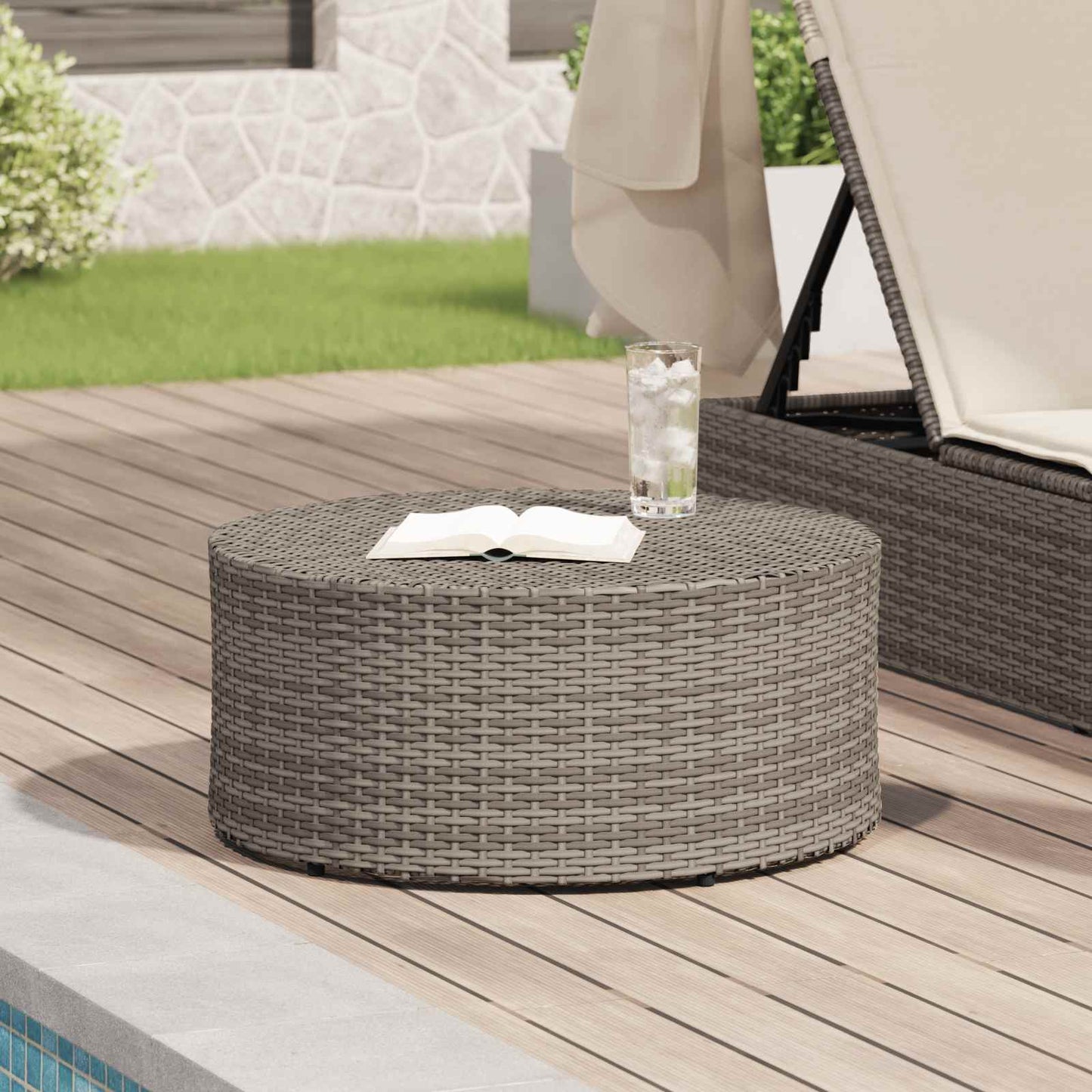 vidaXL Εξωτερικό Τραπέζι Καφέ Γκρι Ø 68 x 30 εκ. συνθετικό ρατάν