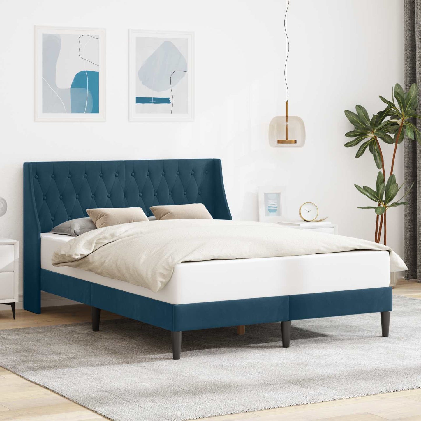 vidaXL Σκελετός Κρεβατιού με κεφαλάρι Μπλε 160 x 200 cm Βελούδο