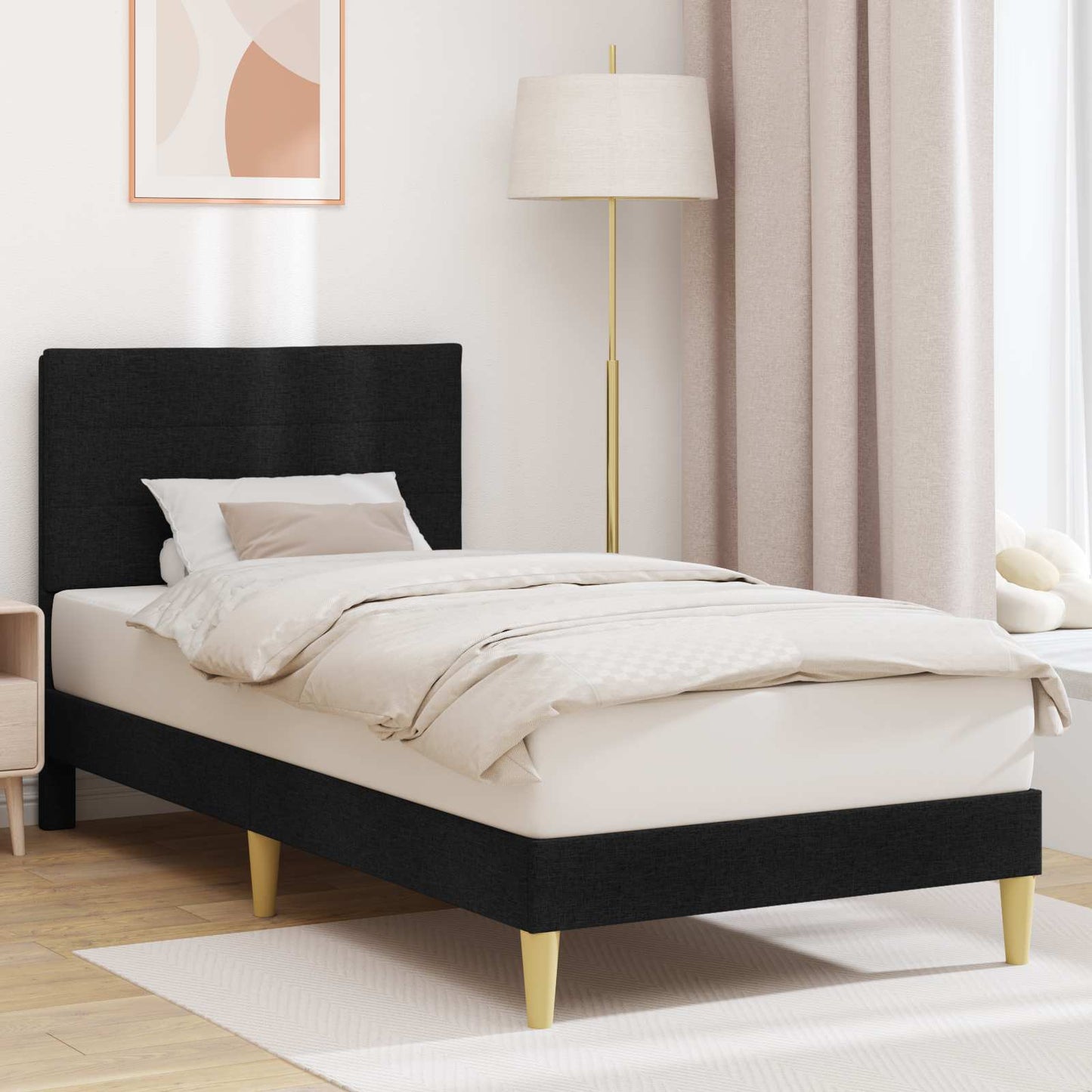 vidaXL Σκελετός Κρεβατιού με κεφαλάρι Μαύρο 90 x 190 cm Ύφασμα