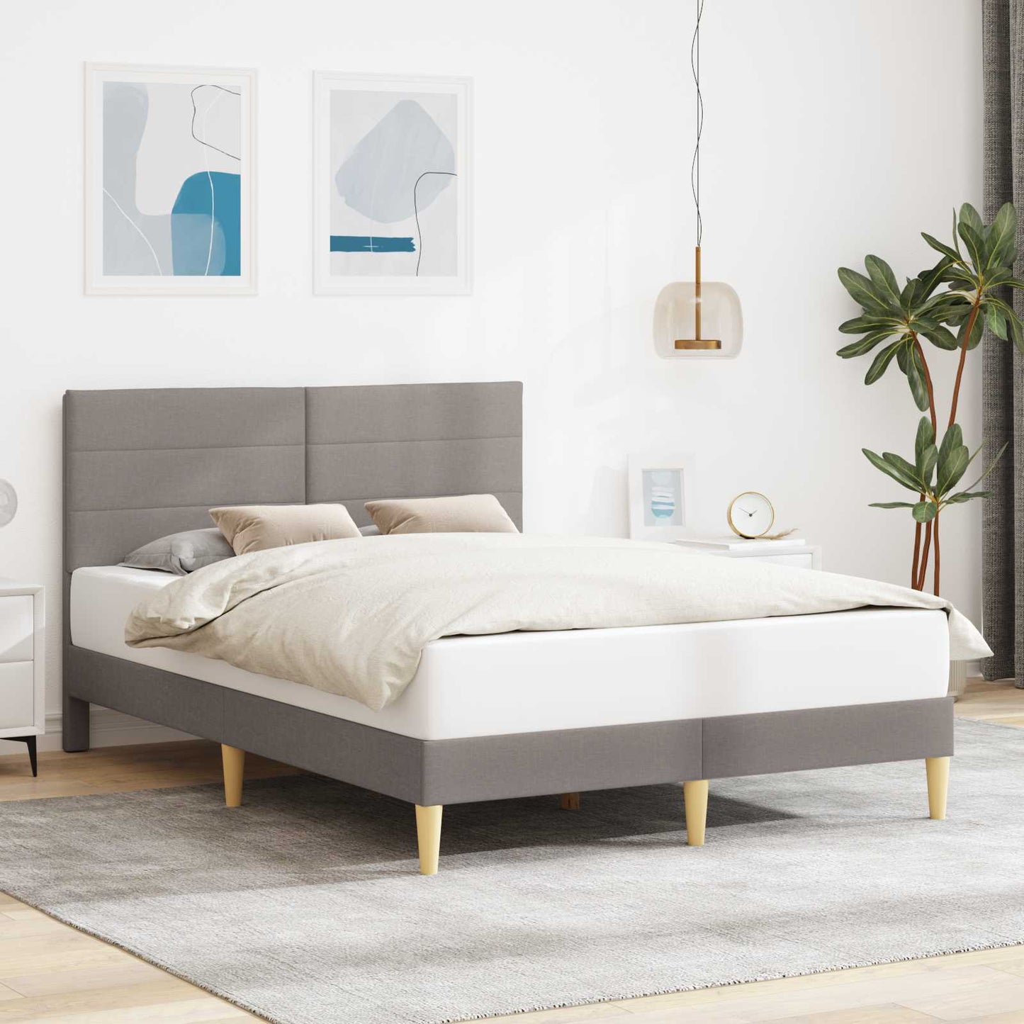 vidaXL Σκελετός Κρεβατιού με κεφαλάρι Taupe 140 x 190 cm Ύφασμα