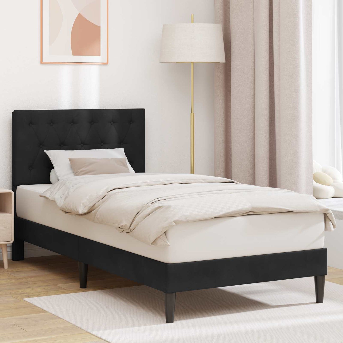 vidaXL Σκελετός Κρεβατιού με κεφαλάρι Μαύρο 90 x 190 cm Βελούδο