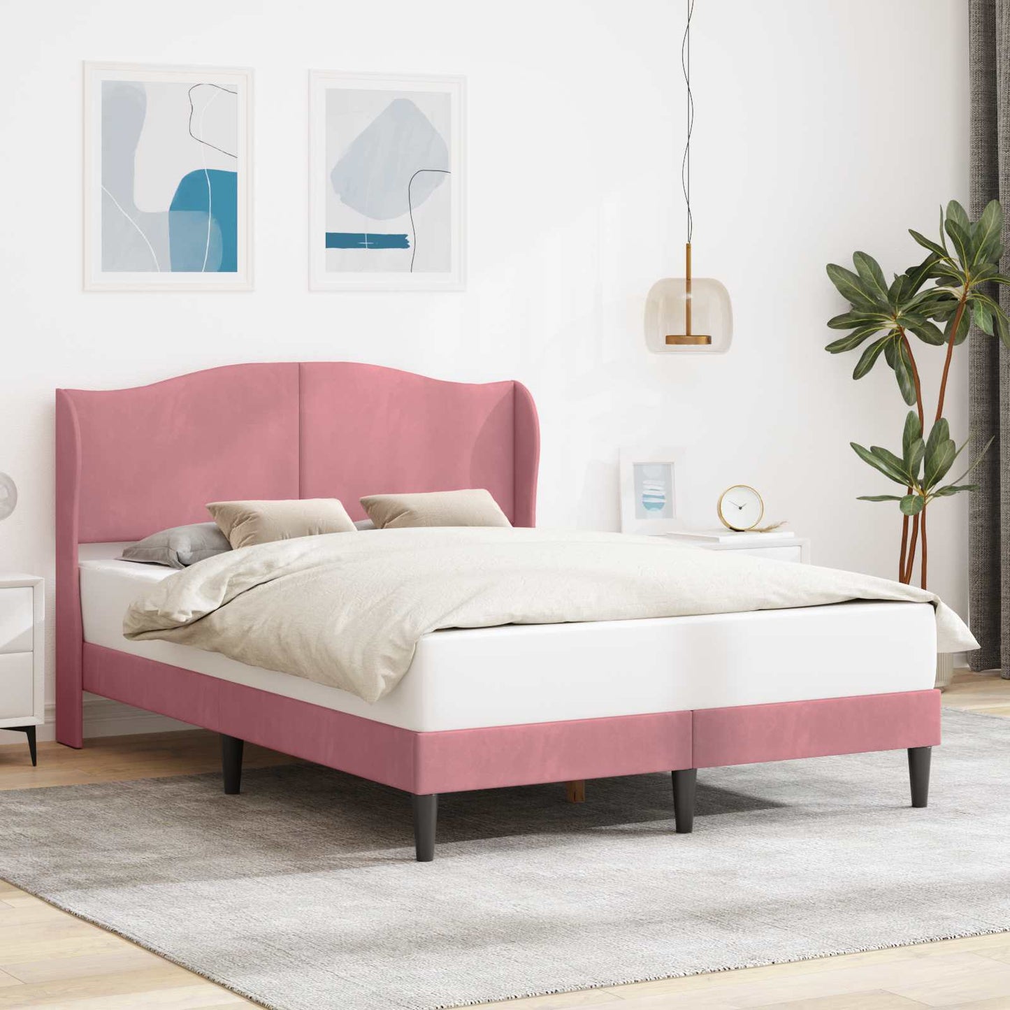 vidaXL Σκελετός Κρεβατιού με κεφαλάρι Ροζ 160 x 200 cm Βελούδο