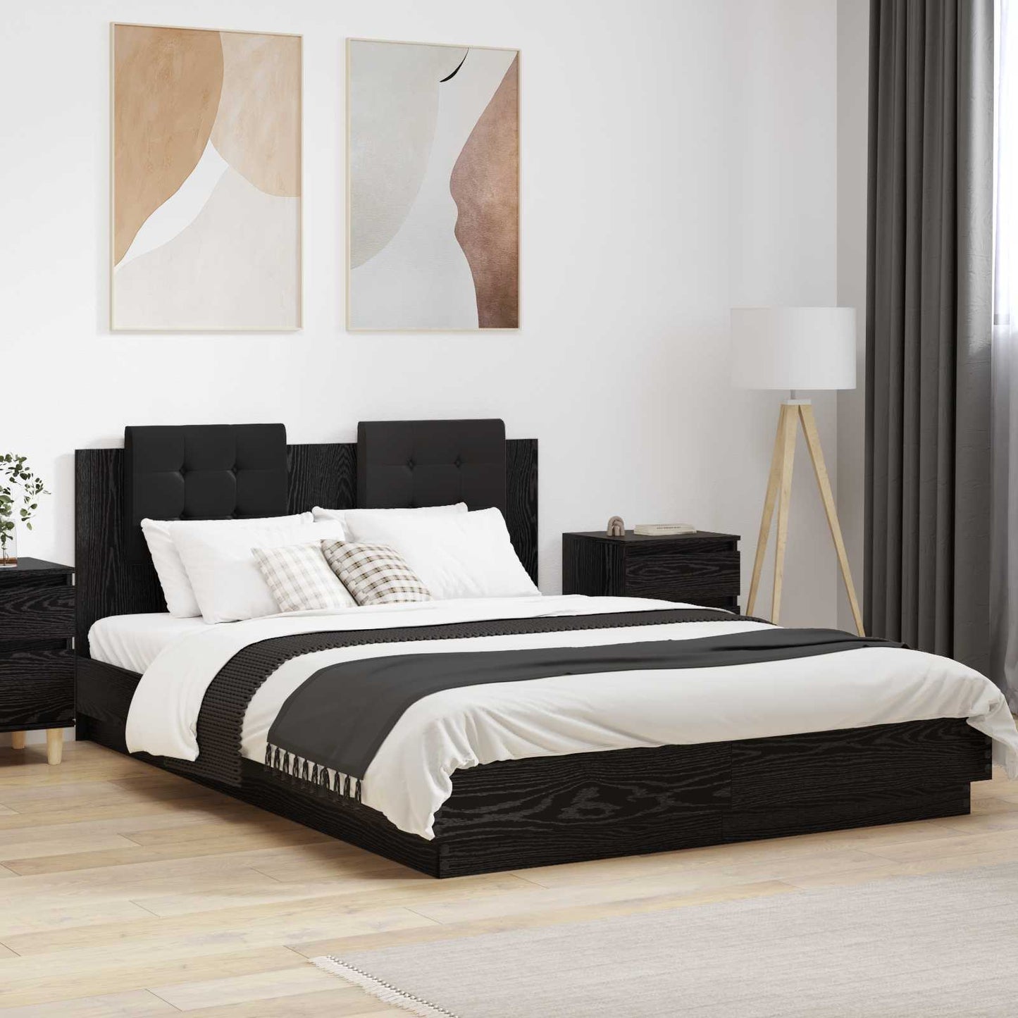vidaXL Κρεβάτι με Κεφαλάρι Μαύρη Οξυά 150 x 200 cm Επεξεργασμένο Ξύλο
