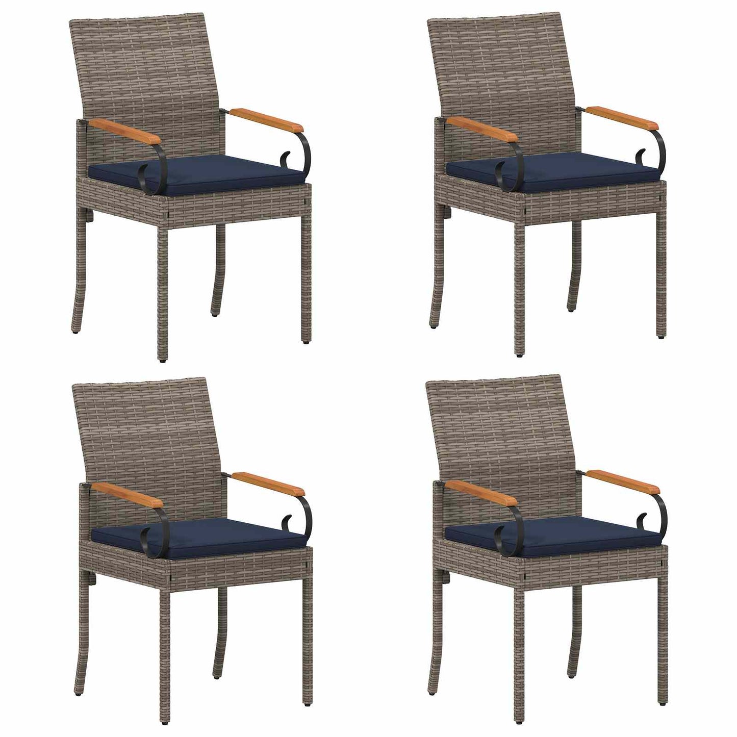 vidaXL Καρέκλες Κήπου 4 τμχ. Γκρι και Navy Blue Πολυ Ράτταν και Ακακία