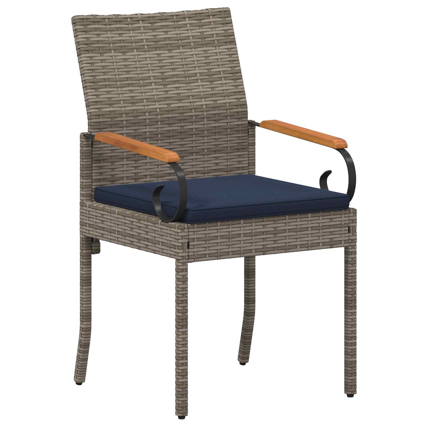 vidaXL Καρέκλες Κήπου 4 τμχ. Γκρι και Navy Blue Πολυ Ράτταν και Ακακία