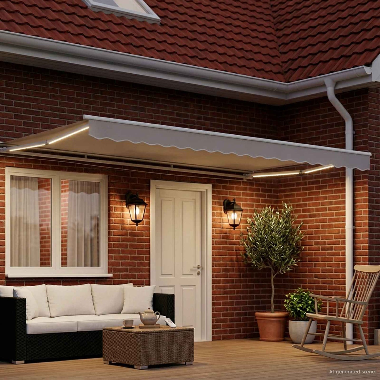 vidaXL Manual Awning Frame with Solar LED 5 x 3,5 m Λευκό