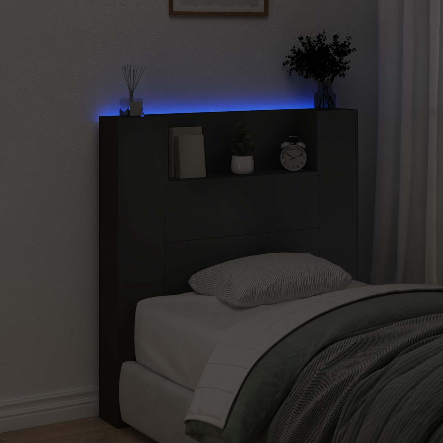 vidaXL Κεφαλάρι αποθήκευσης με LED Μαύρο Επεξεργασμένο Ξύλο
