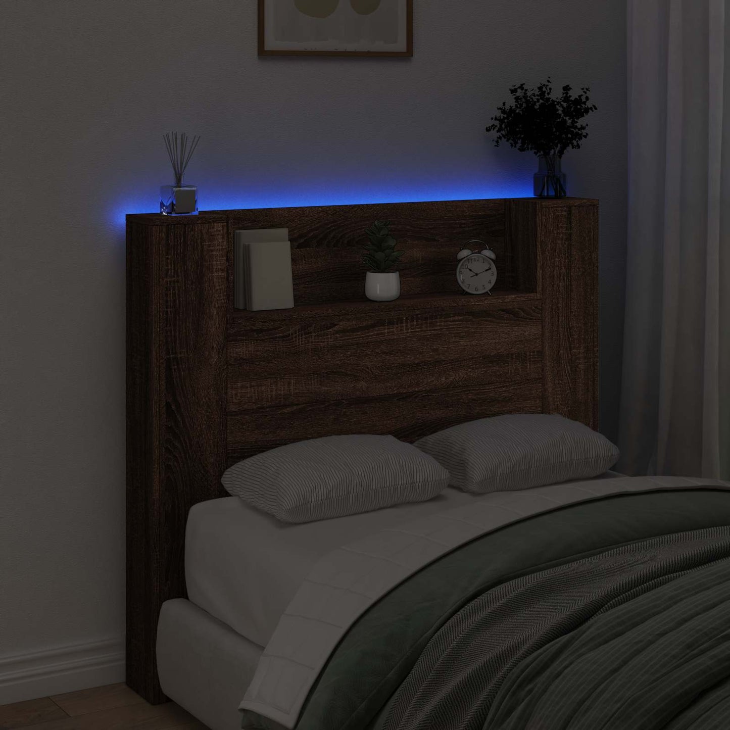 vidaXL Κεφαλάρι αποθήκευσης με LED Καφέ Ξύλο Δρυός Επεξεργασμένο Ξύλο