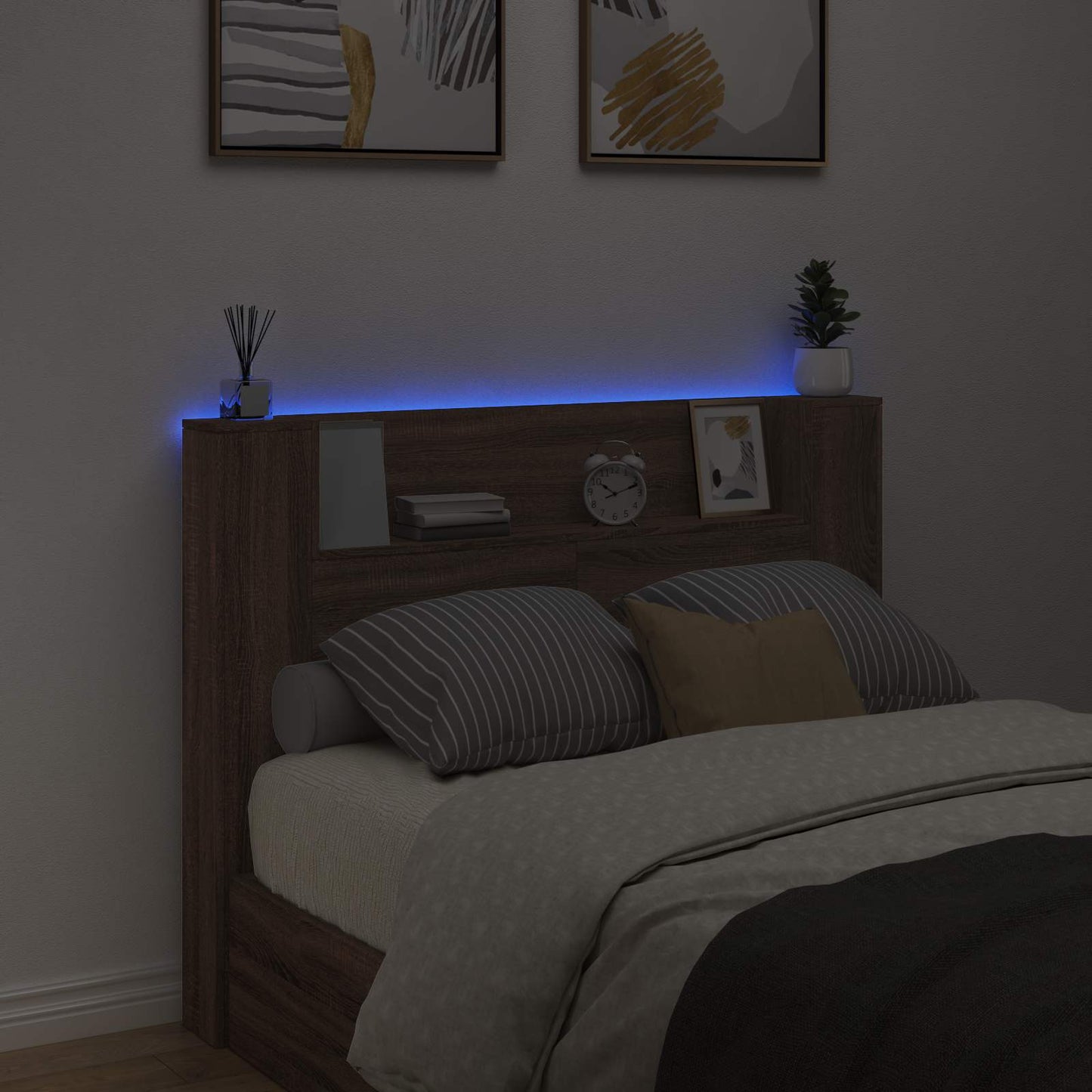 vidaXL Κεφαλάρι αποθήκευσης με LED Καφέ Ξύλο Δρυός Επεξεργασμένο Ξύλο