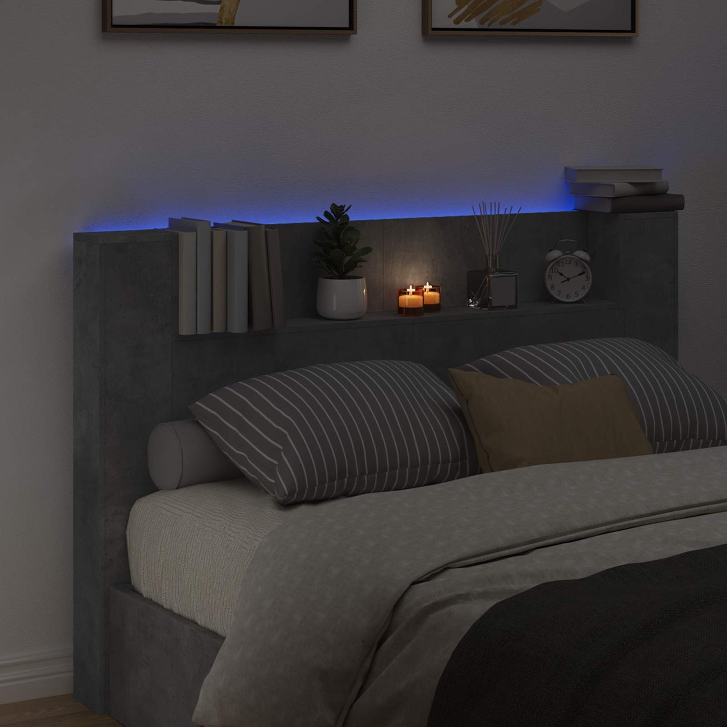 vidaXL Κεφαλάρι αποθήκευσης με LED Γκρι Σκυροδέματος