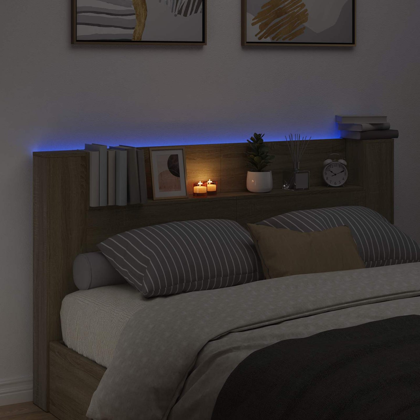 vidaXL Κεφαλάρι αποθήκευσης με LED Sonoma Δρυς Επεξεργασμένο Ξύλο