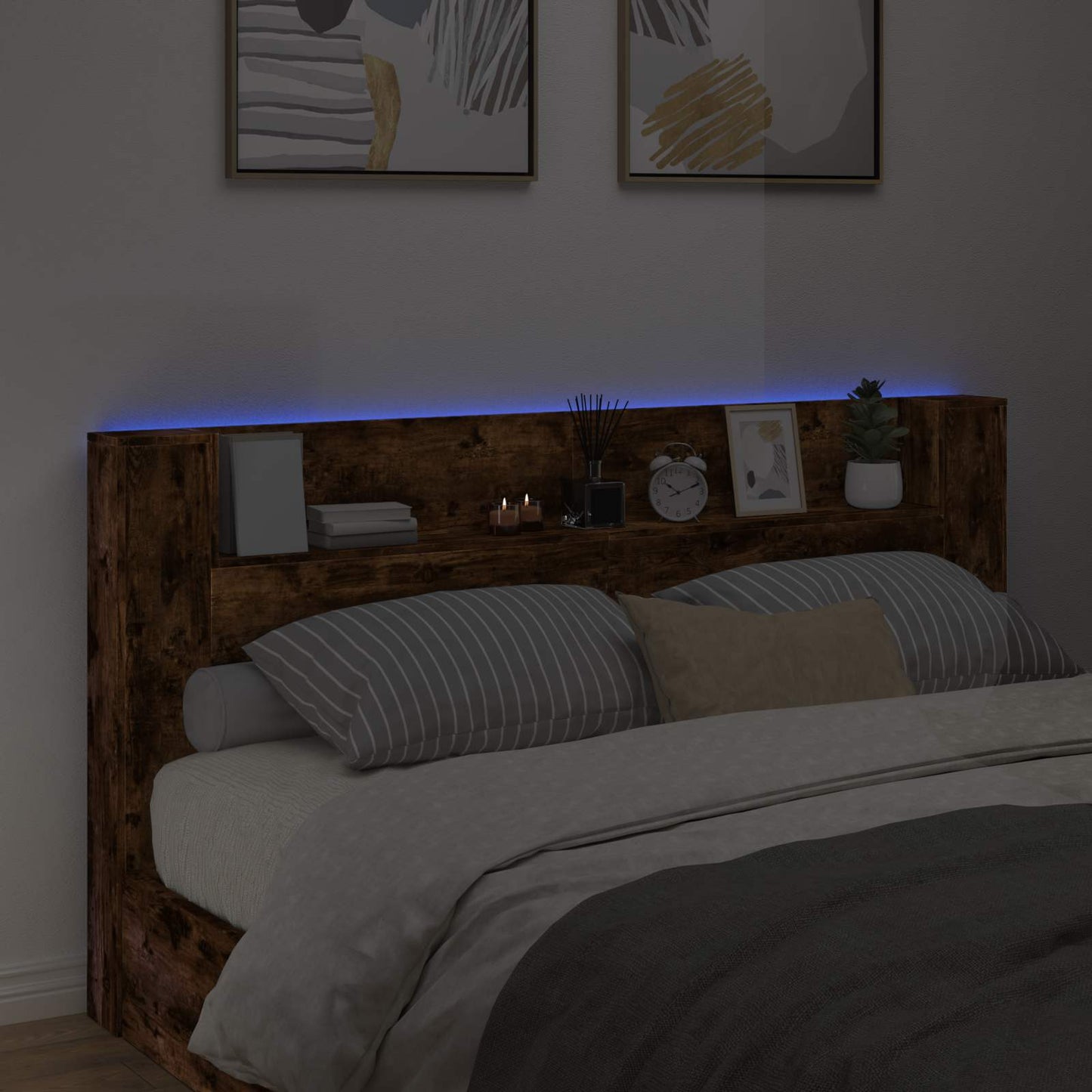 vidaXL Κεφαλάρι αποθήκευσης με LED Καπνισμένο Ξύλο Δρυός