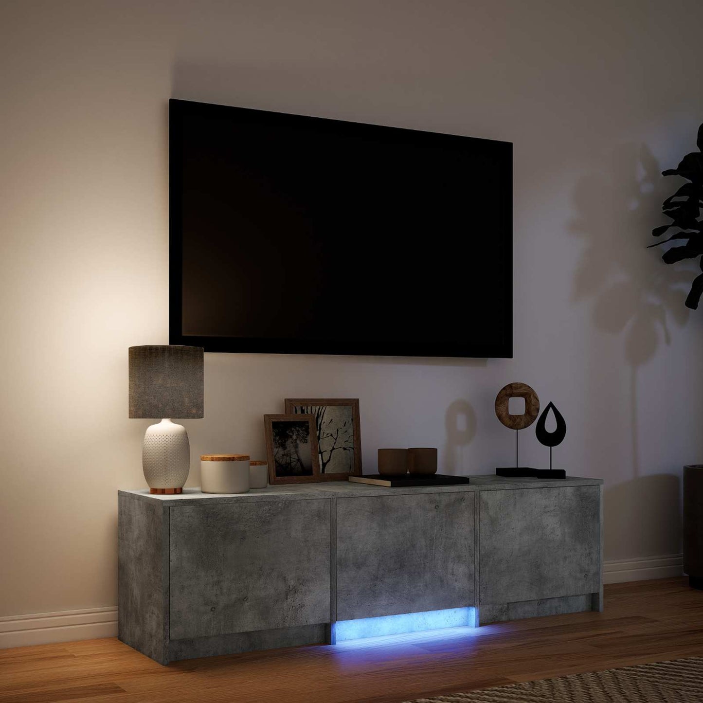 vidaXL Τηλεοπτική βιβλιοθήκη με LED 140x34x40 εκ Γκρι Σκυροδέματος