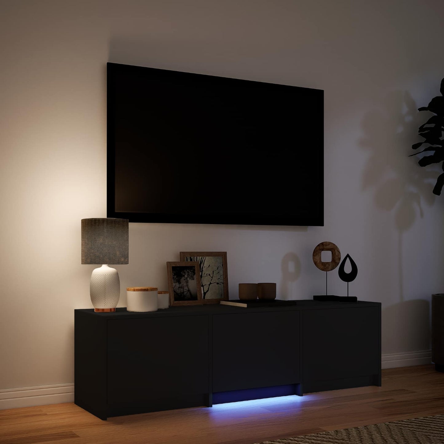 vidaXL Τηλεοπτική βιβλιοθήκη με LED 140 x 34 x 40 εκ Μαύρο