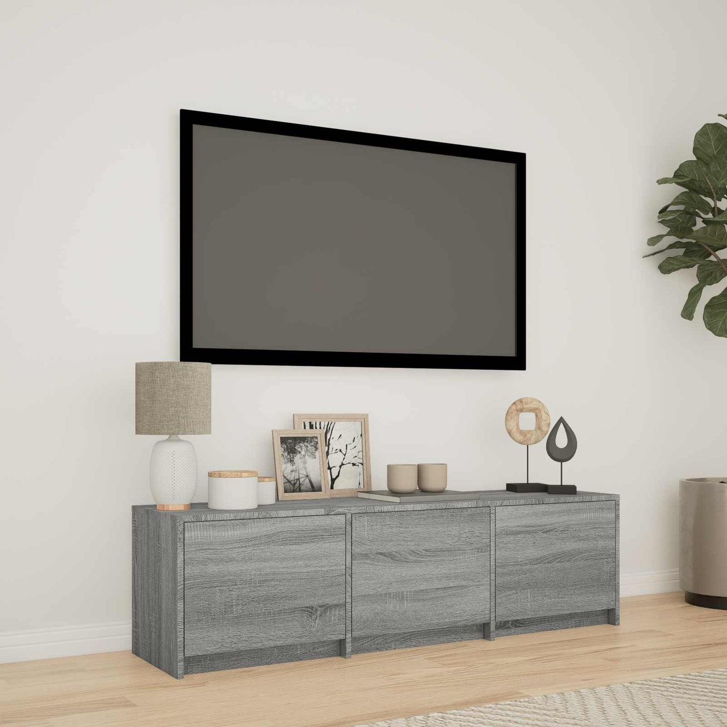 vidaXL Τηλεοπτική βιβλιοθήκη με LED 140x34x40 εκ Γκρι Sonoma