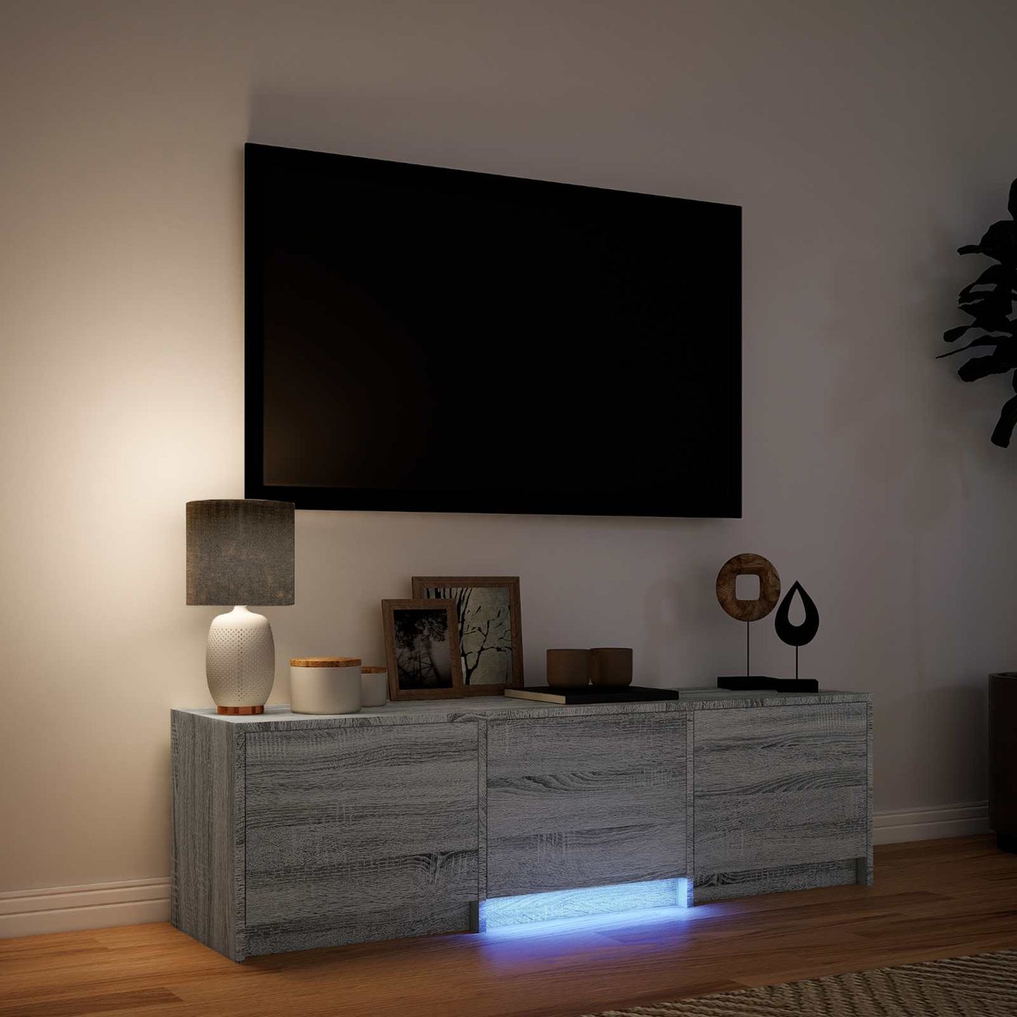 vidaXL Τηλεοπτική βιβλιοθήκη με LED 140x34x40 εκ Γκρι Sonoma