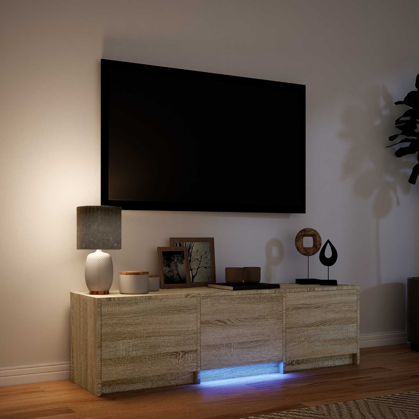 vidaXL Τηλεοπτική βιβλιοθήκη με LED 140 x 34 x 40 εκ Sonoma Δρυς