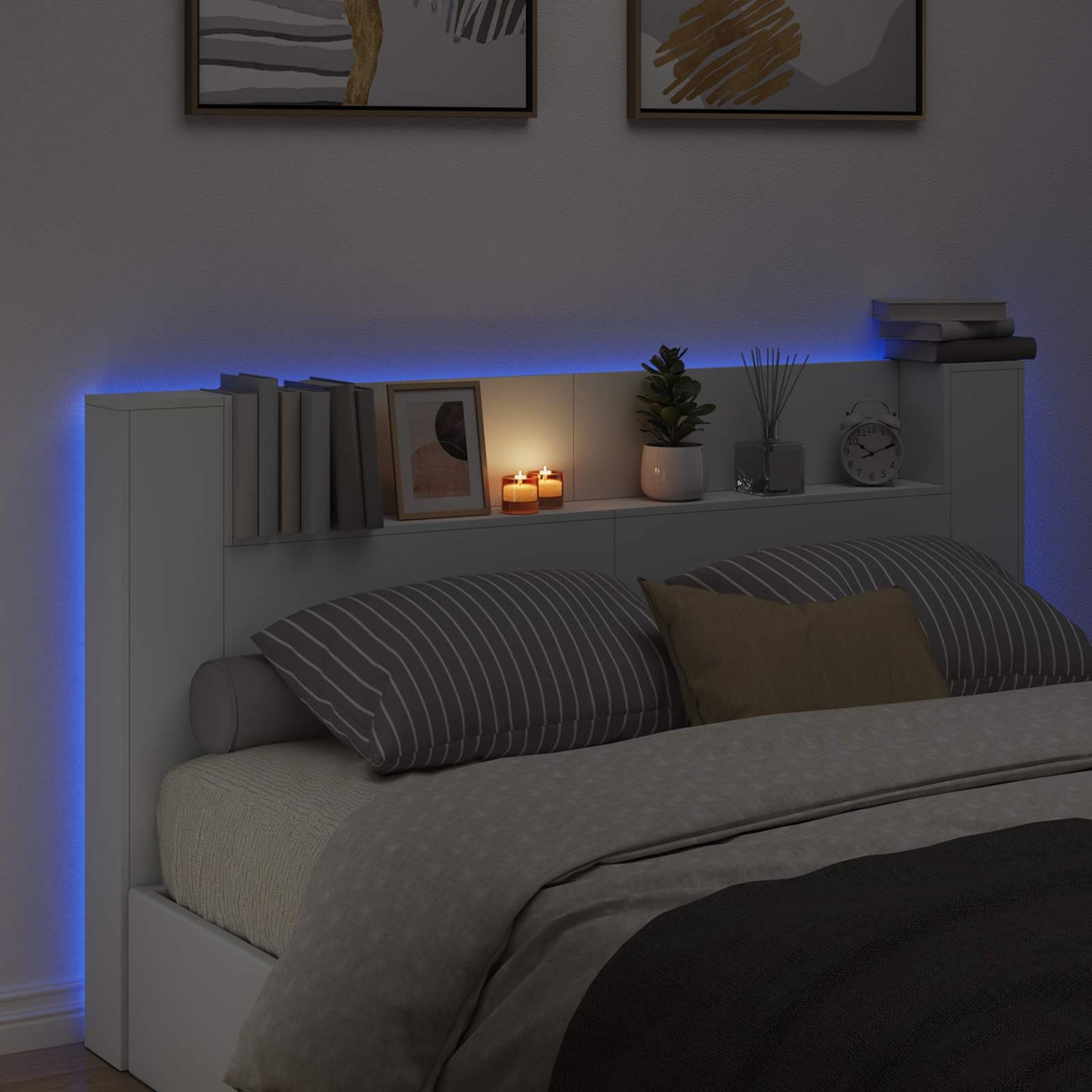 vidaXL Κεφαλάρι Ντουλάπι με LED με ράφι Λευκό 180 x 16,5 x 103,5 cm