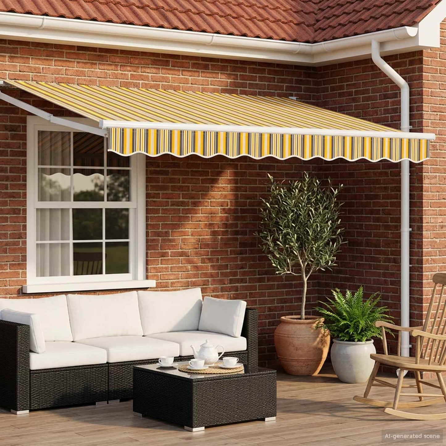 vidaXL Electric Awning 2,5 x 2 m Κίτρινο, γκρι και λευκό ριγέ