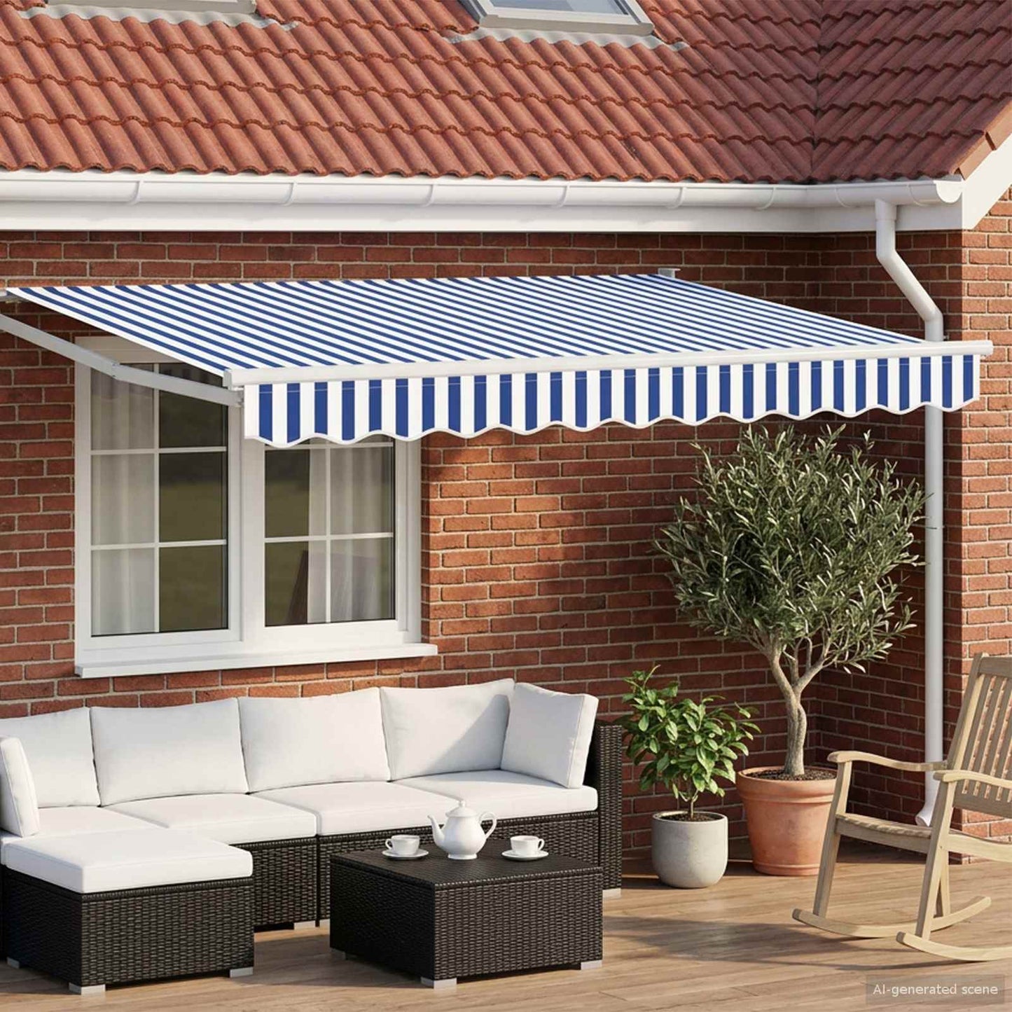 vidaXL Electric Awning 3,5 x 2 m Μπλε και Λευκή Ράβδος 100% Polyester
