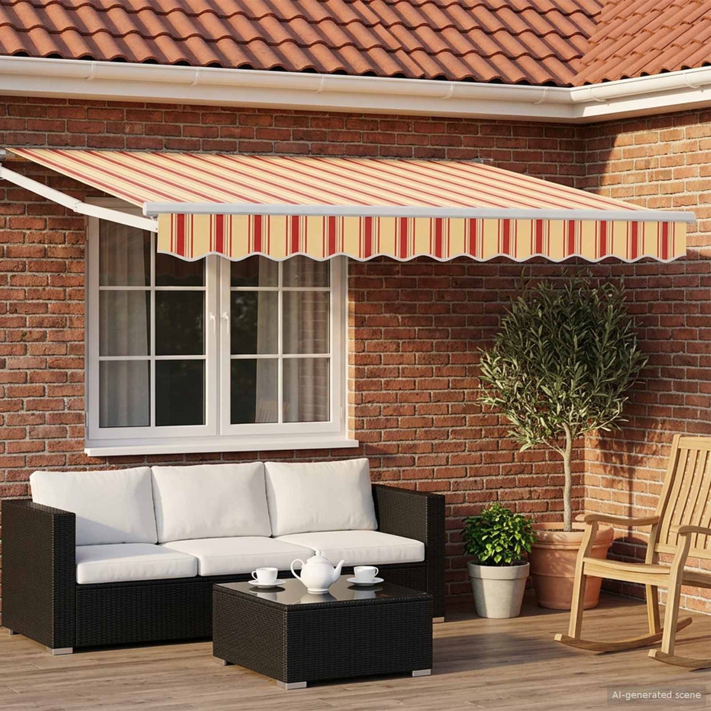 vidaXL Electric Awning 3,5 x 2 m Κίτρινο, πορτοκαλί και λευκό ριγέ