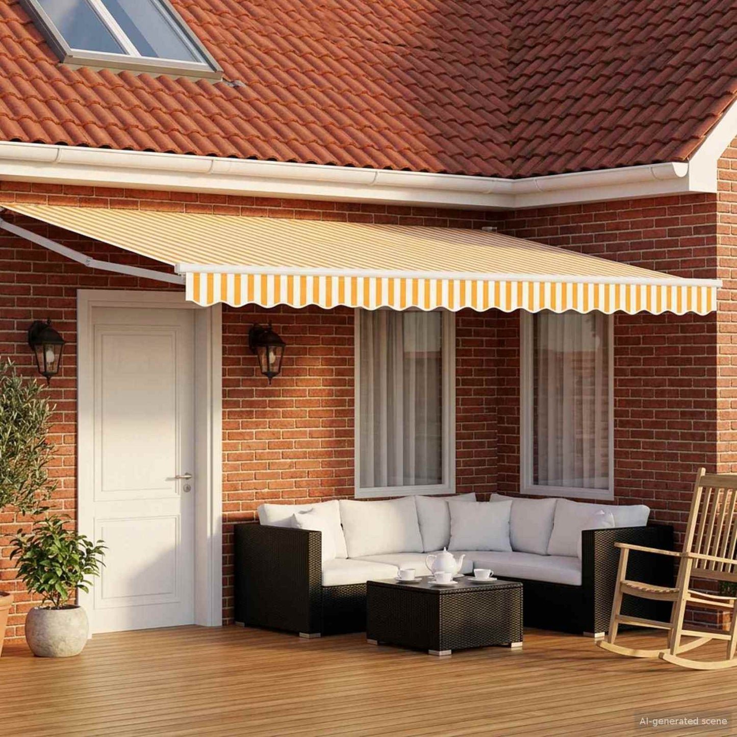 vidaXL Electric Awning 4 x 2 m Κίτρινο και λευκό ριγέ 100% Polyester