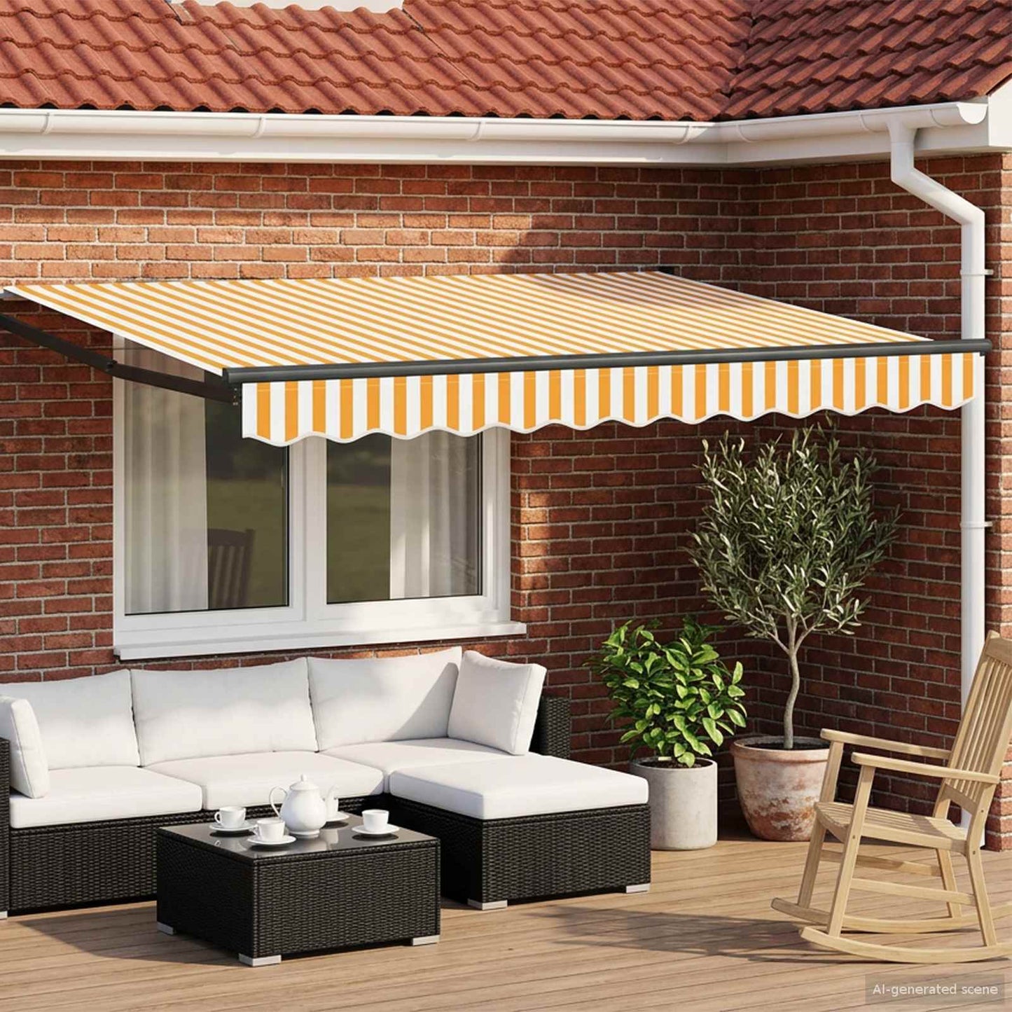 vidaXL Electric Awning 3,5 x 2 m Κίτρινο και λευκό ριγέ 100% Polyester