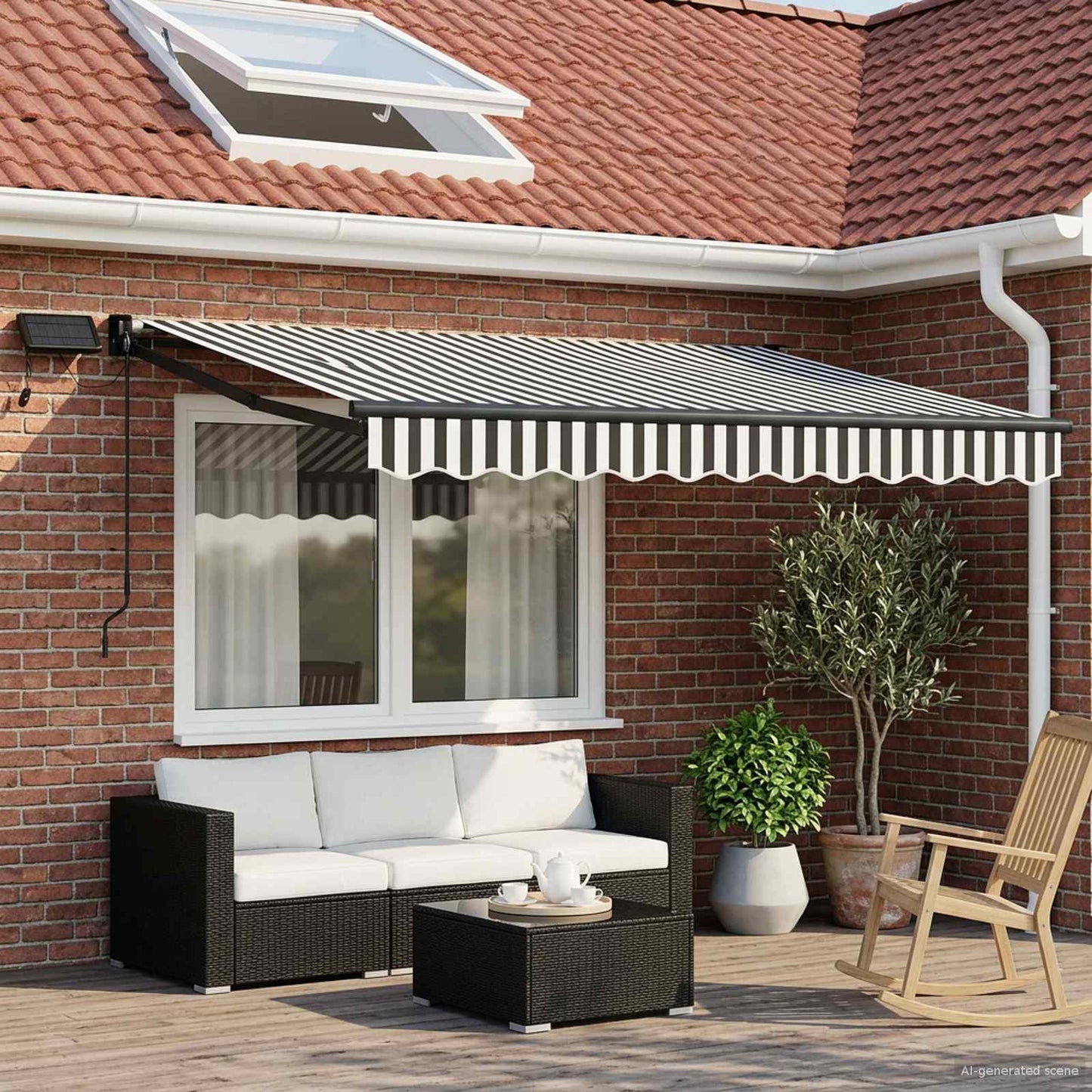 vidaXL Electric Awning 3,5 x 2 m Ανθρακί και λευκό ριγέ 100% Polyester