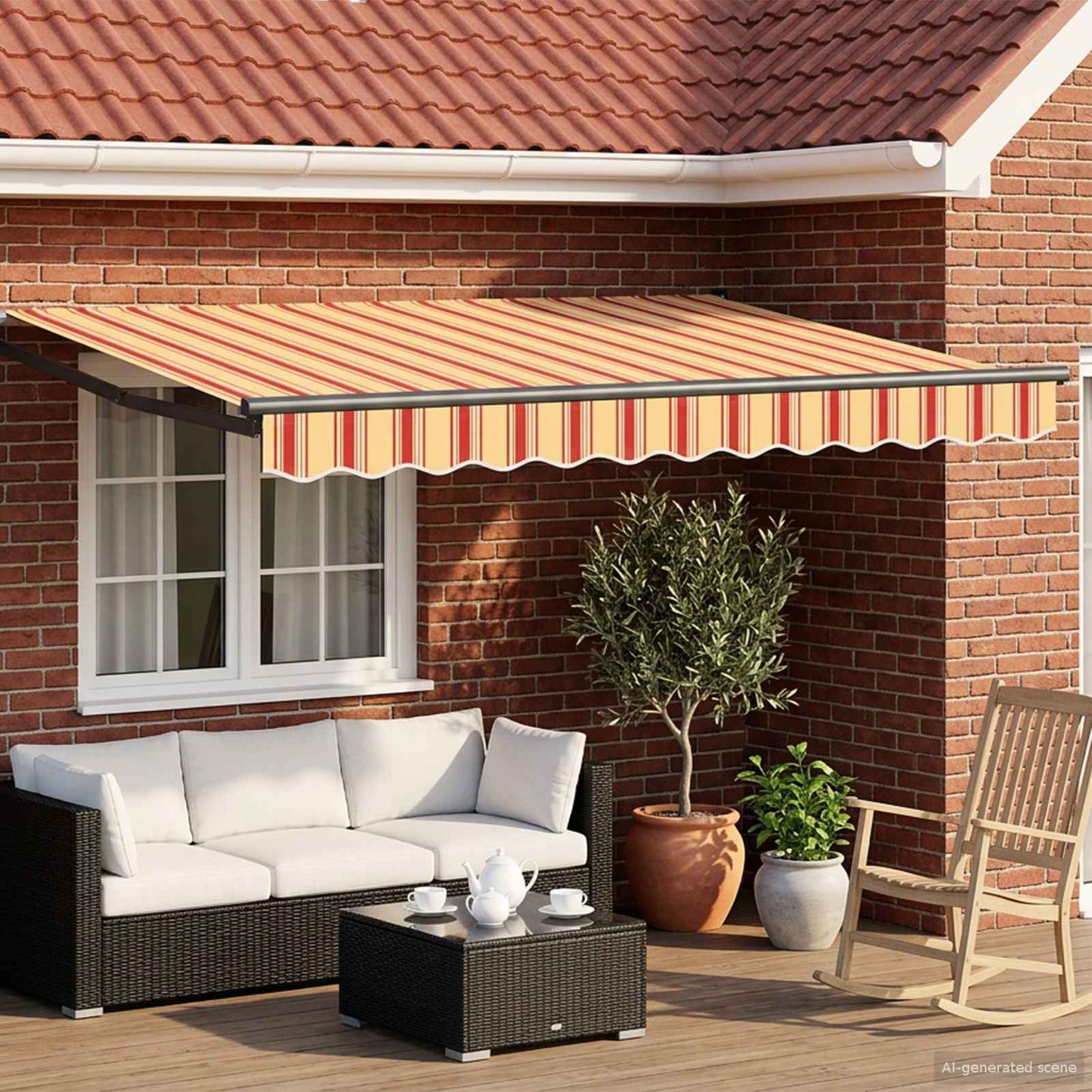 vidaXL Electric Awning 3,5 x 2 m Κίτρινο, πορτοκαλί και λευκό ριγέ
