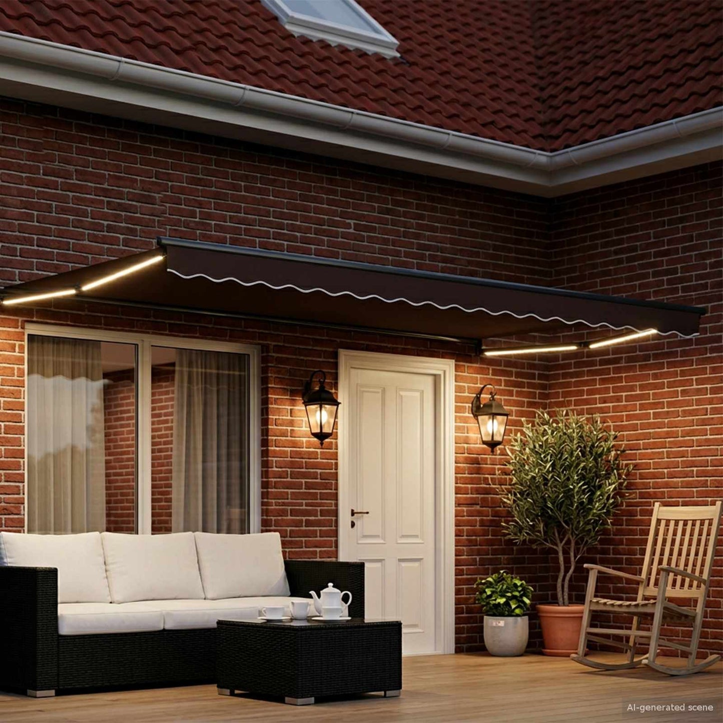 vidaXL Χειροκίνητη τέντα με ηλιακό LED 5 x 3 m Καφέ 100% Πολυεστέρας