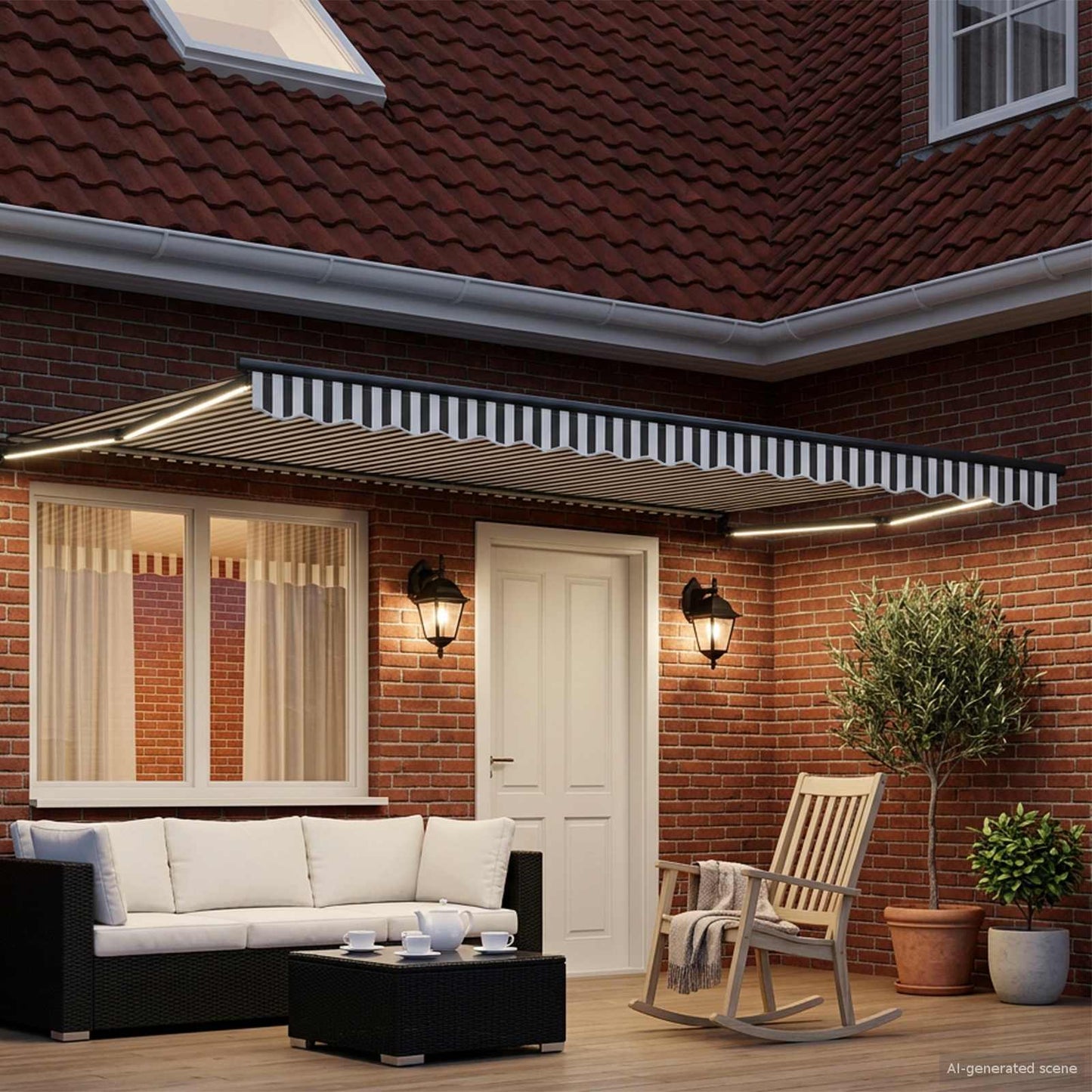 vidaXL Χειροκίνητη αναδιπλούμενη τέντα με LED Γκρι και Λευκό 5 x 3 m