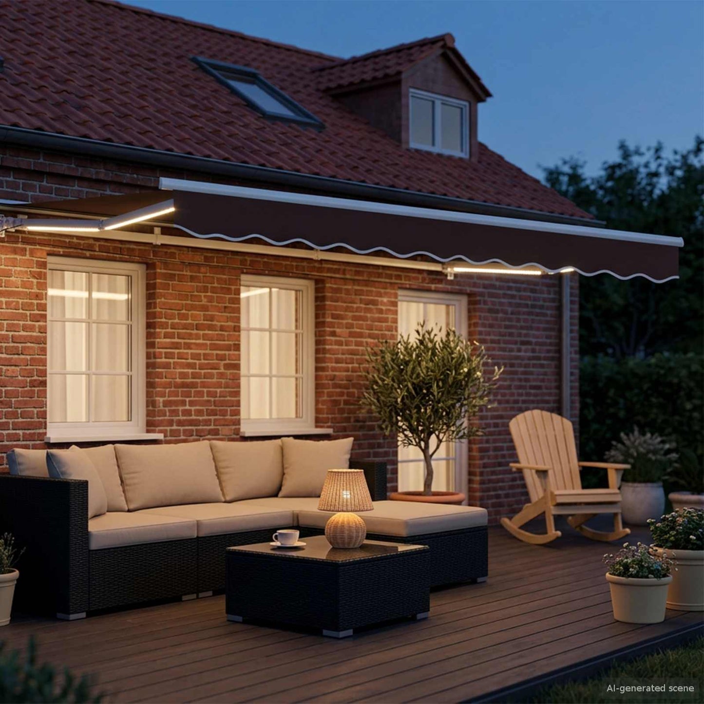 vidaXL Χειροκίνητη τέντα με ηλιακό LED 3,5 x 2,5 m Καφέ
