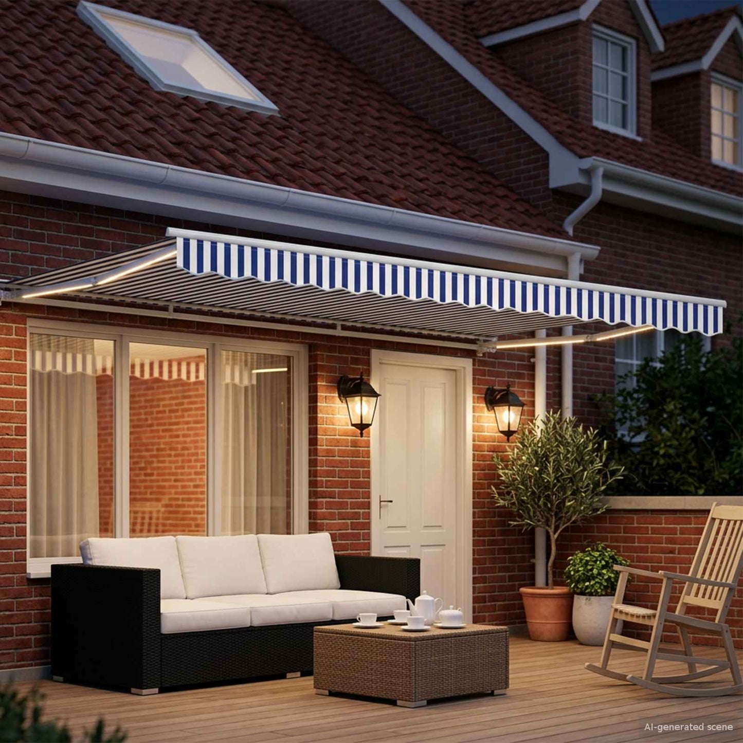 vidaXL Χειροκίνητο πλαίσιο τέντας με LED Μπλε και άσπρο 4,5 x 3 μ