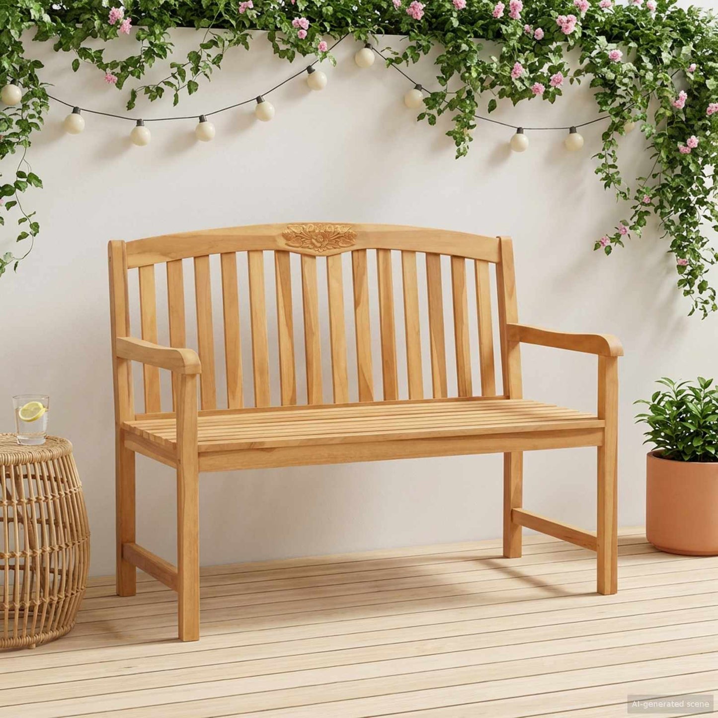 vidaXL Χειροποίητη Ροζ Παγκάκι 114 x 60,5 x 95 εκ Στερεό Ξύλο Τίκ