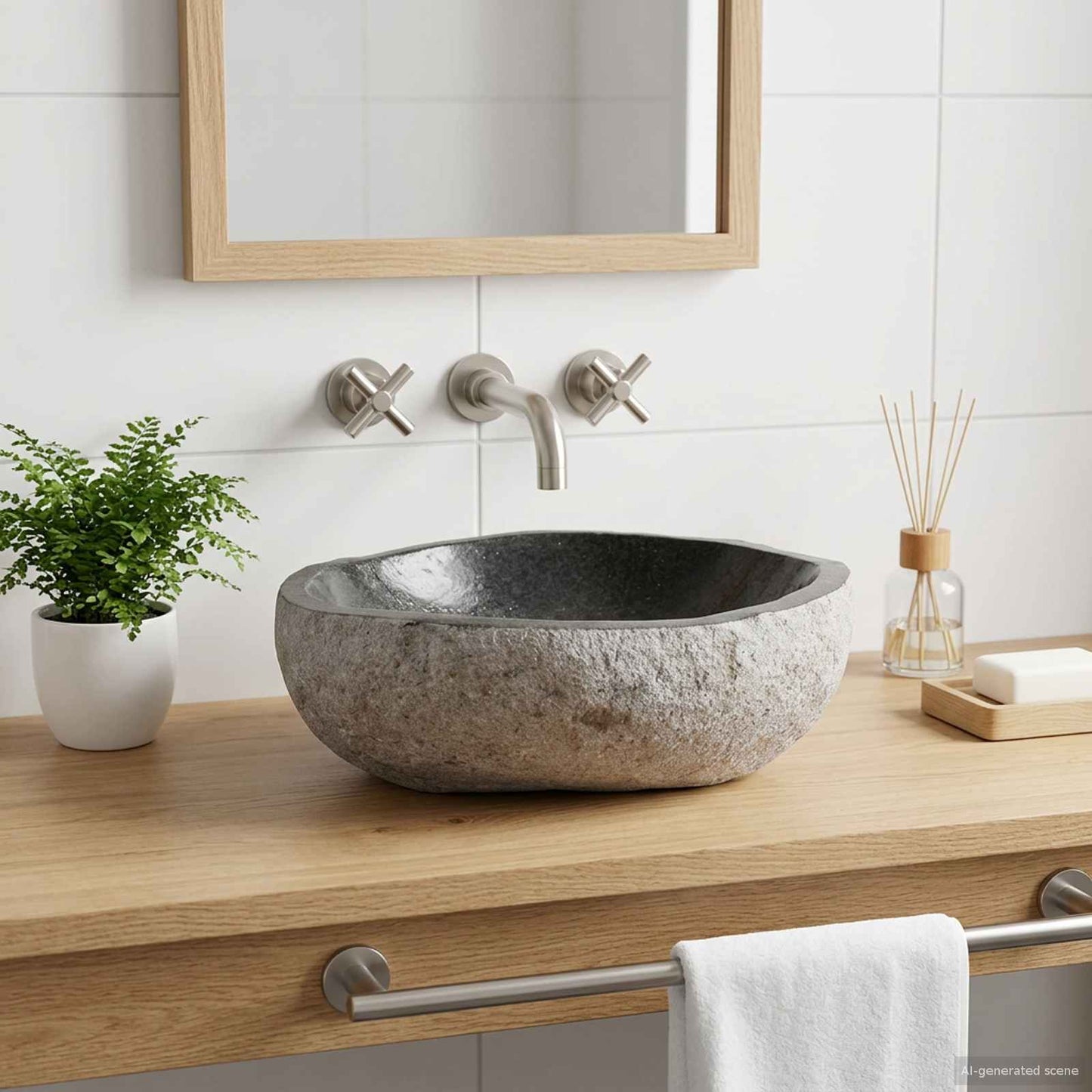 vidaXL Λεκάνη Γκρι (32-37) x (27-30) x 12 εκ. Πέτρα Ποταμού Ωοειδής