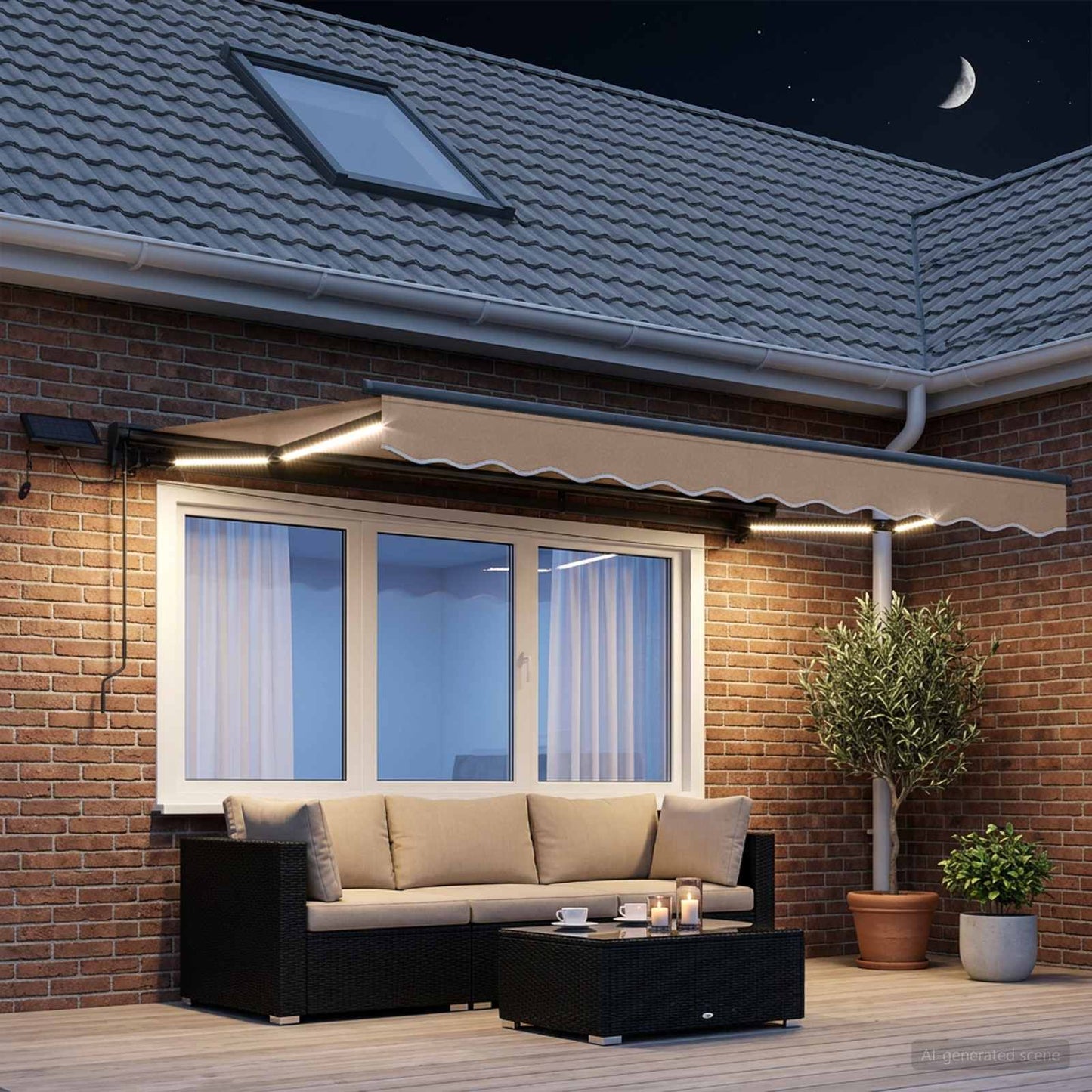 vidaXL Χειροκίνητο πλαίσιο τέντας με LED Taupe 4 x 3,5 μ