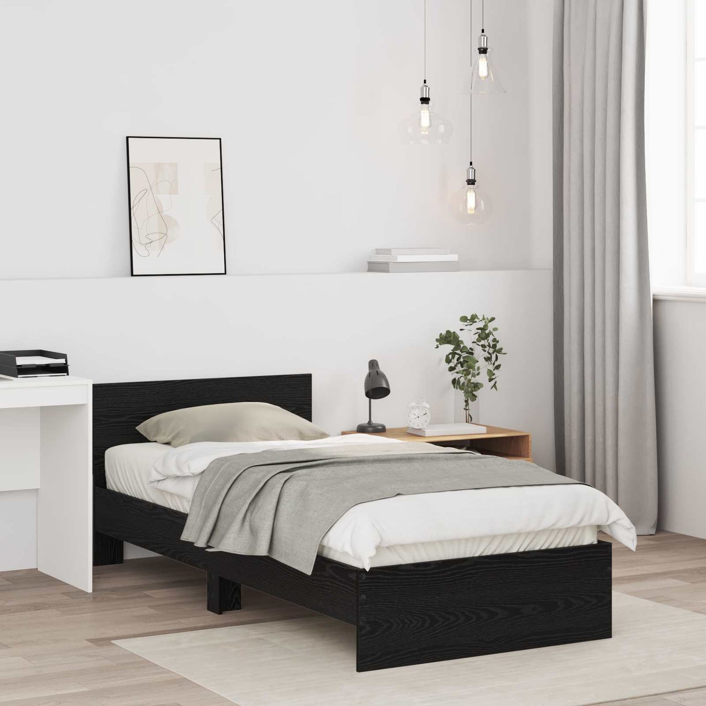 vidaXL Κρεβάτι με Κεφαλάρι Μαύρη Δρυς 80 x 200 cm Επεξεργασμένο ξύλο