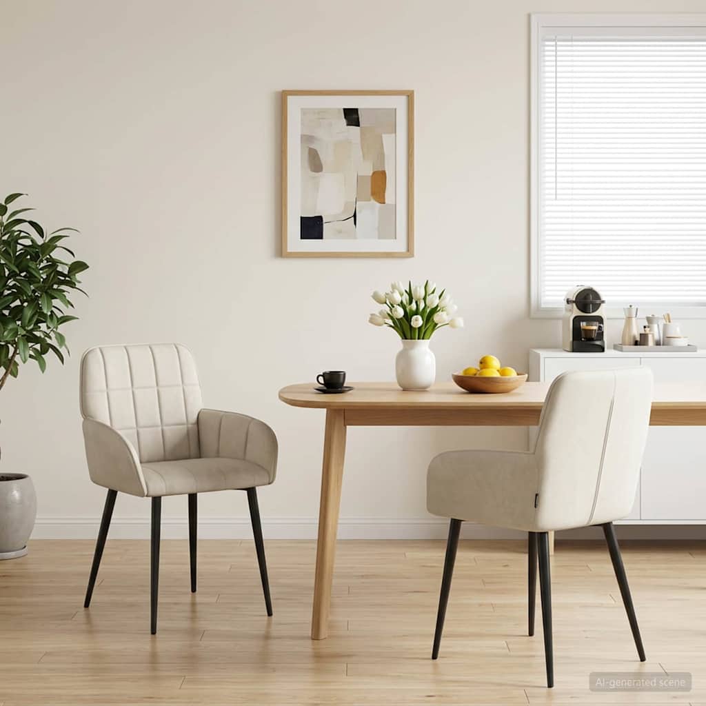 vidaXL Καρέκλες φαγητού 2 τμχ. Βελούδο Κρεμ 56,5 x 50 x 85 εκ.