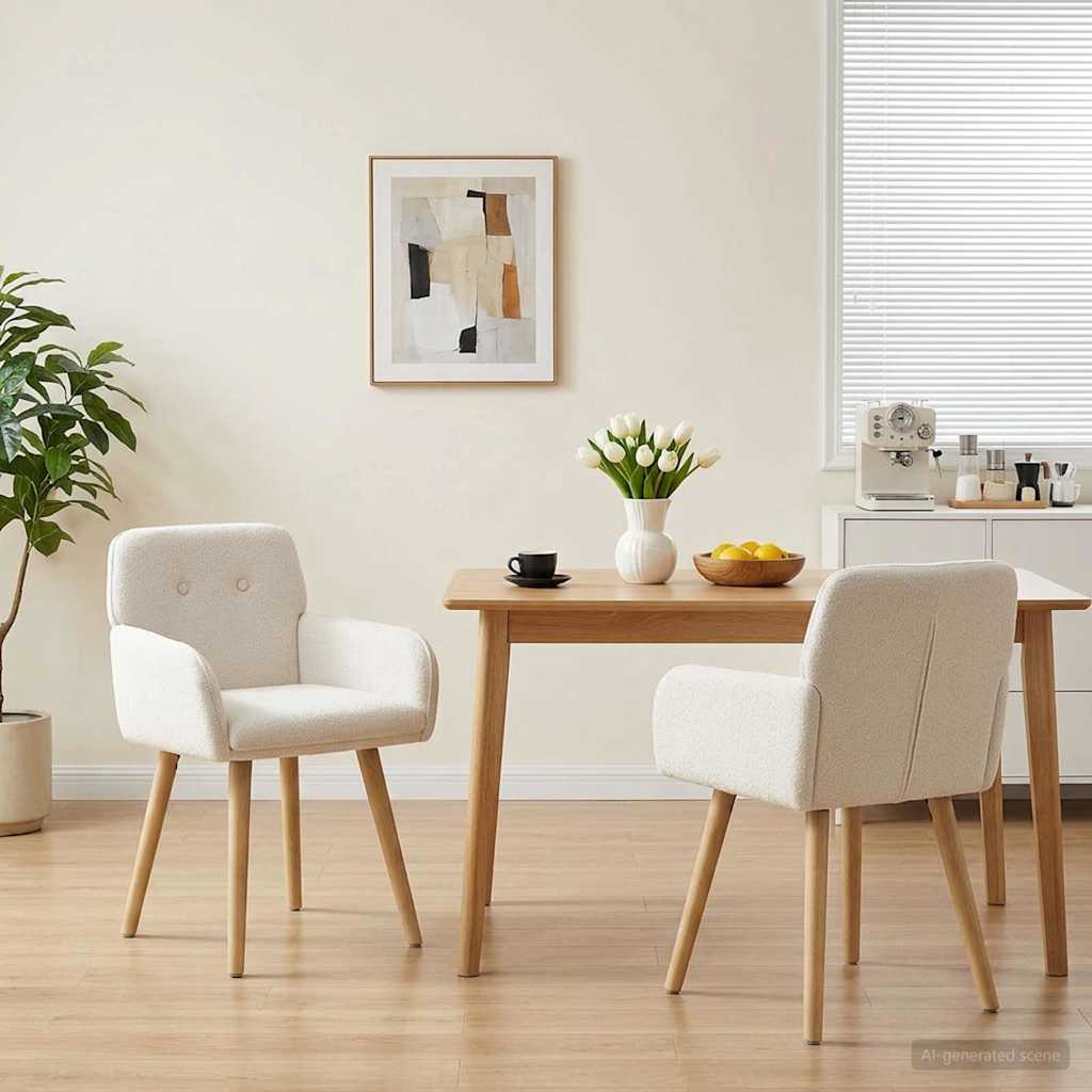 vidaXL Καρέκλες φαγητού 2 τμχ. Μπουκλέ Κρεμ 59 x 56,5 x 85 εκ