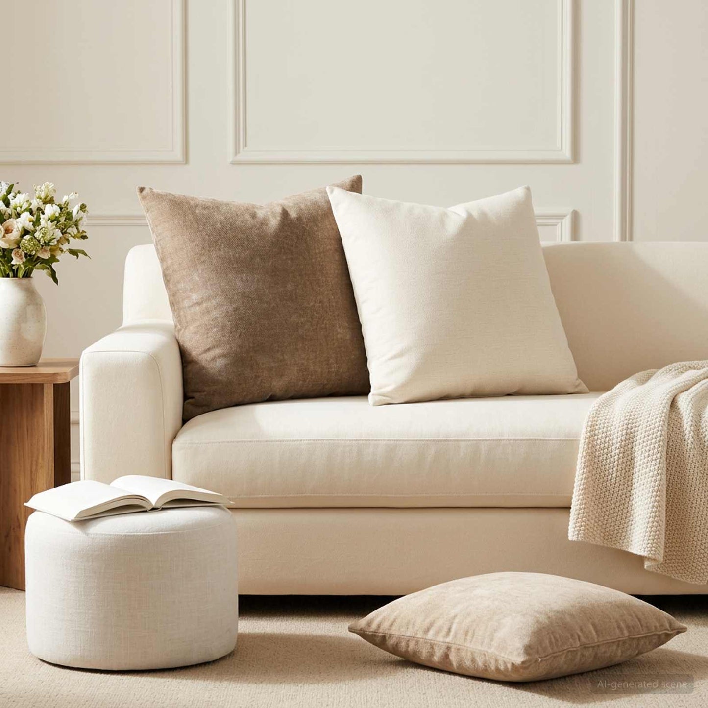 vidaXL Μαξιλάρι 2 τμχ. HEERLEN Κρεμ 55 x 55 εκ Ύφασμα Chenille