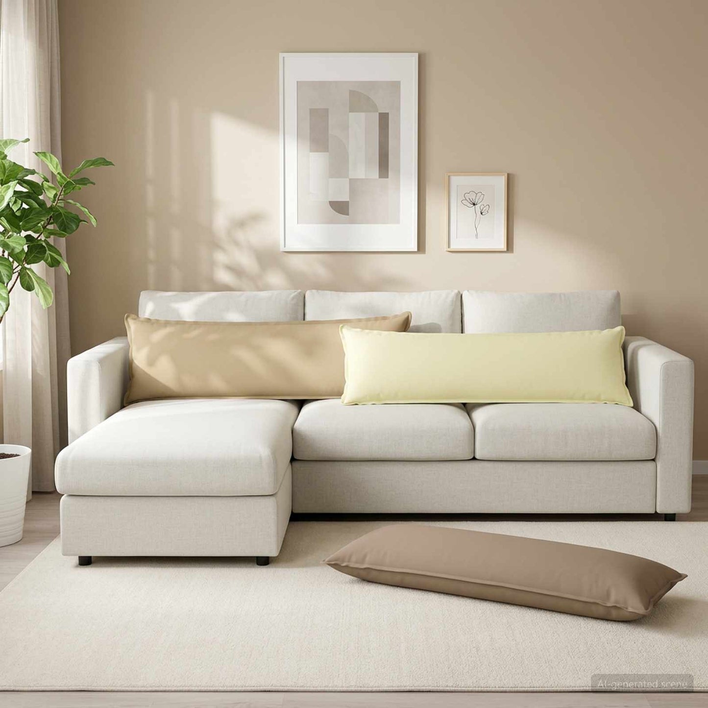 vidaXL Μαξιλάρι με μαξιλάρι HOUTEN Μπεζ 40 x 145 εκ. Πολυεστέρας