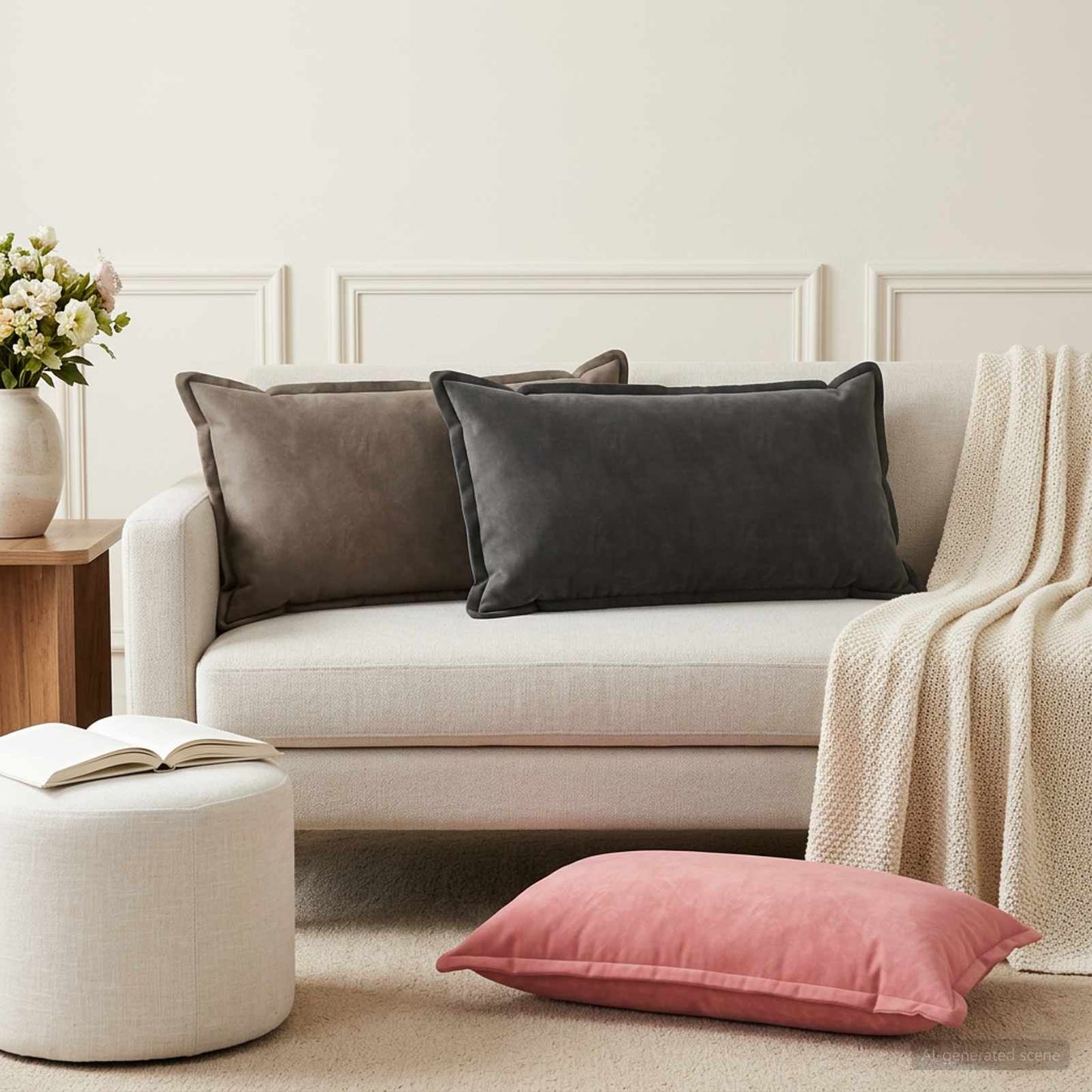 vidaXL Μαξιλάρι με μαξιλάρι HOUTEN 12 τμχ. Ροζ Βελούδο