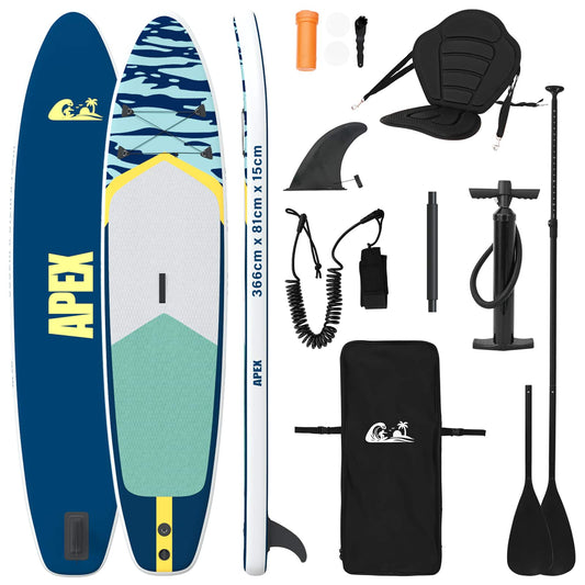vidaXL SUP Board με κάθισμα 2 σε 1 APEX 366 x 81 x 15 εκ Σκούρο Μπλε