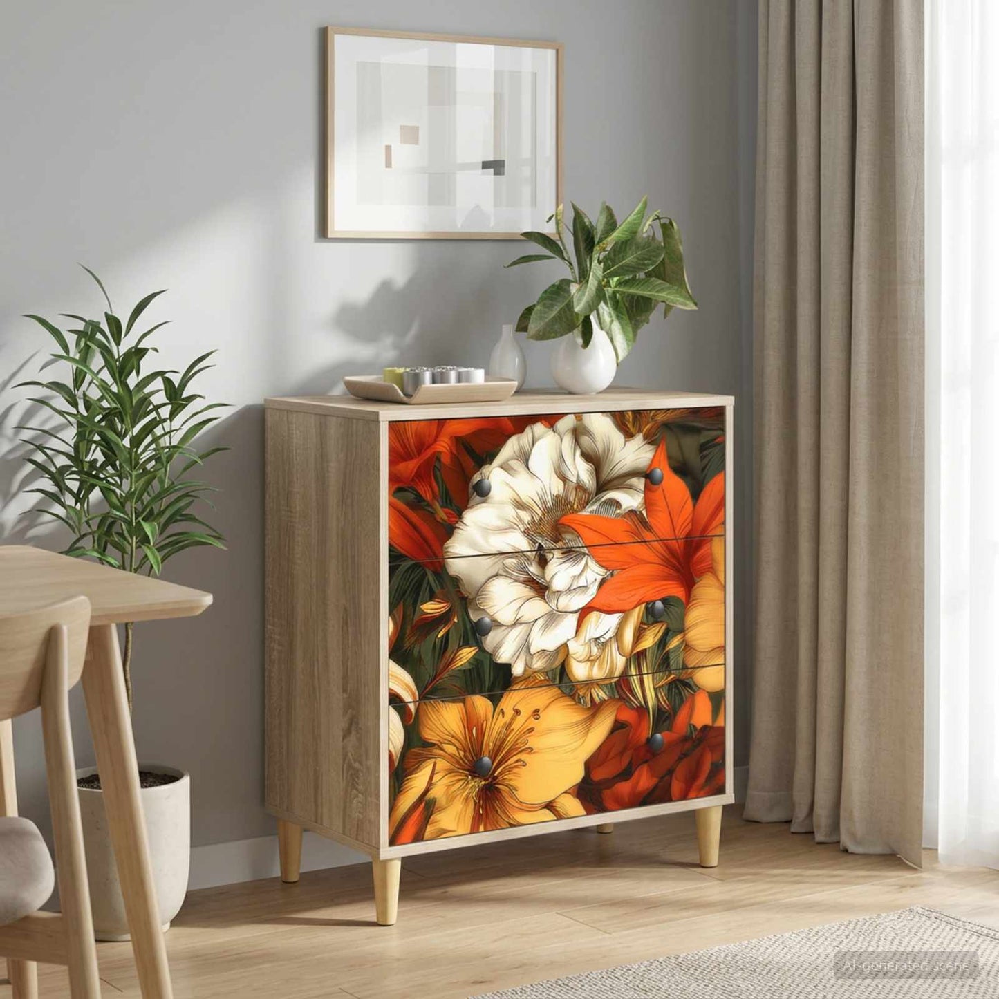 vidaXL Κουτί με συρτάρια GENNEP Σχέδιο κρίνος 66 x 36,5 x 75 εκ.