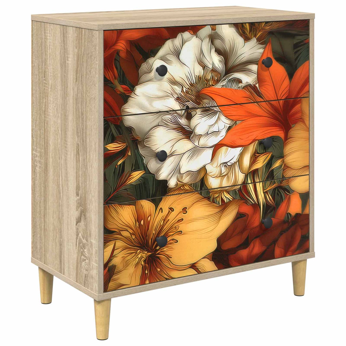 vidaXL Κουτί με συρτάρια GENNEP Σχέδιο κρίνος 66 x 36,5 x 75 εκ.