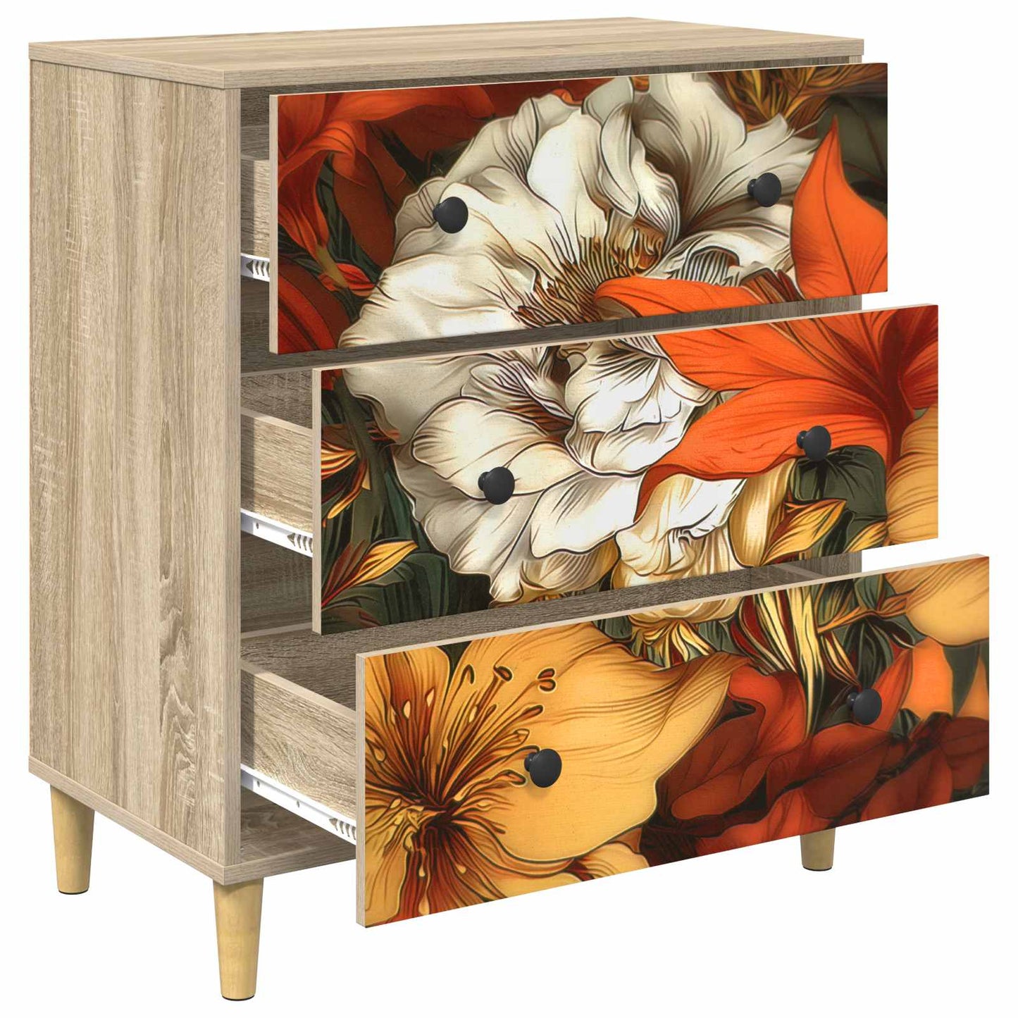 vidaXL Κουτί με συρτάρια GENNEP Σχέδιο κρίνος 66 x 36,5 x 75 εκ.