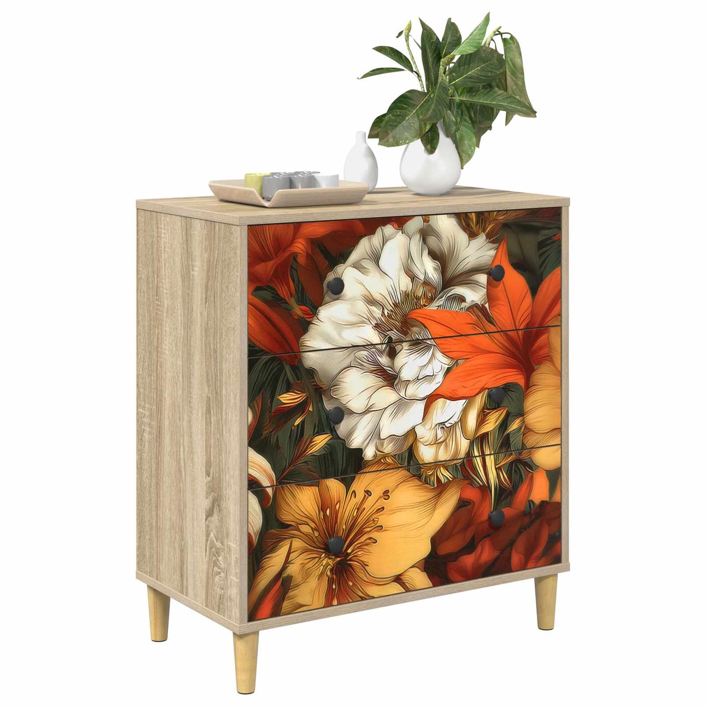 vidaXL Κουτί με συρτάρια GENNEP Σχέδιο κρίνος 66 x 36,5 x 75 εκ.